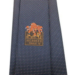 HERMES Necktie, Polka Dot Pattern, Navy, 100% Silk