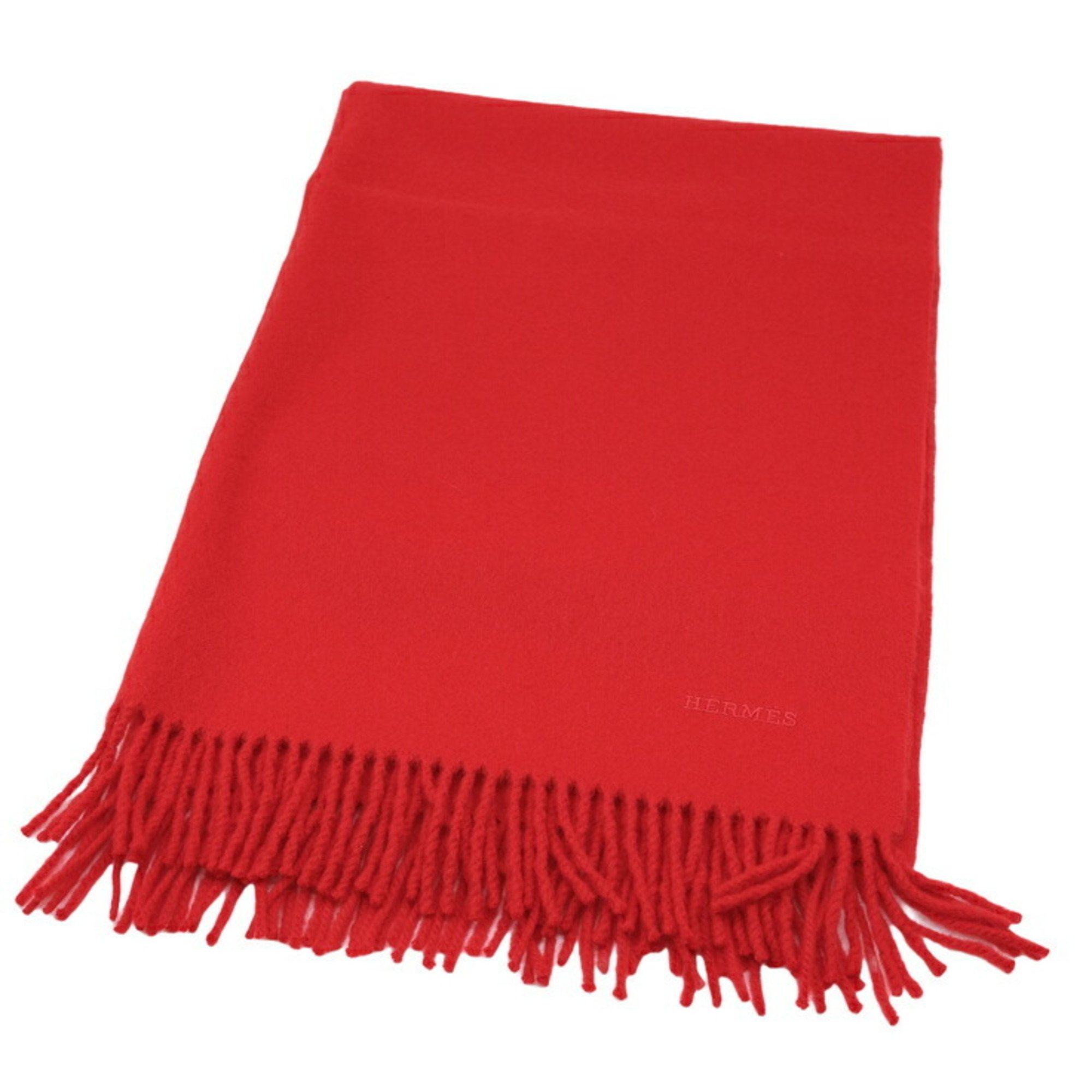 HERMES Large Cashmere Scarf, Red, Cleaned