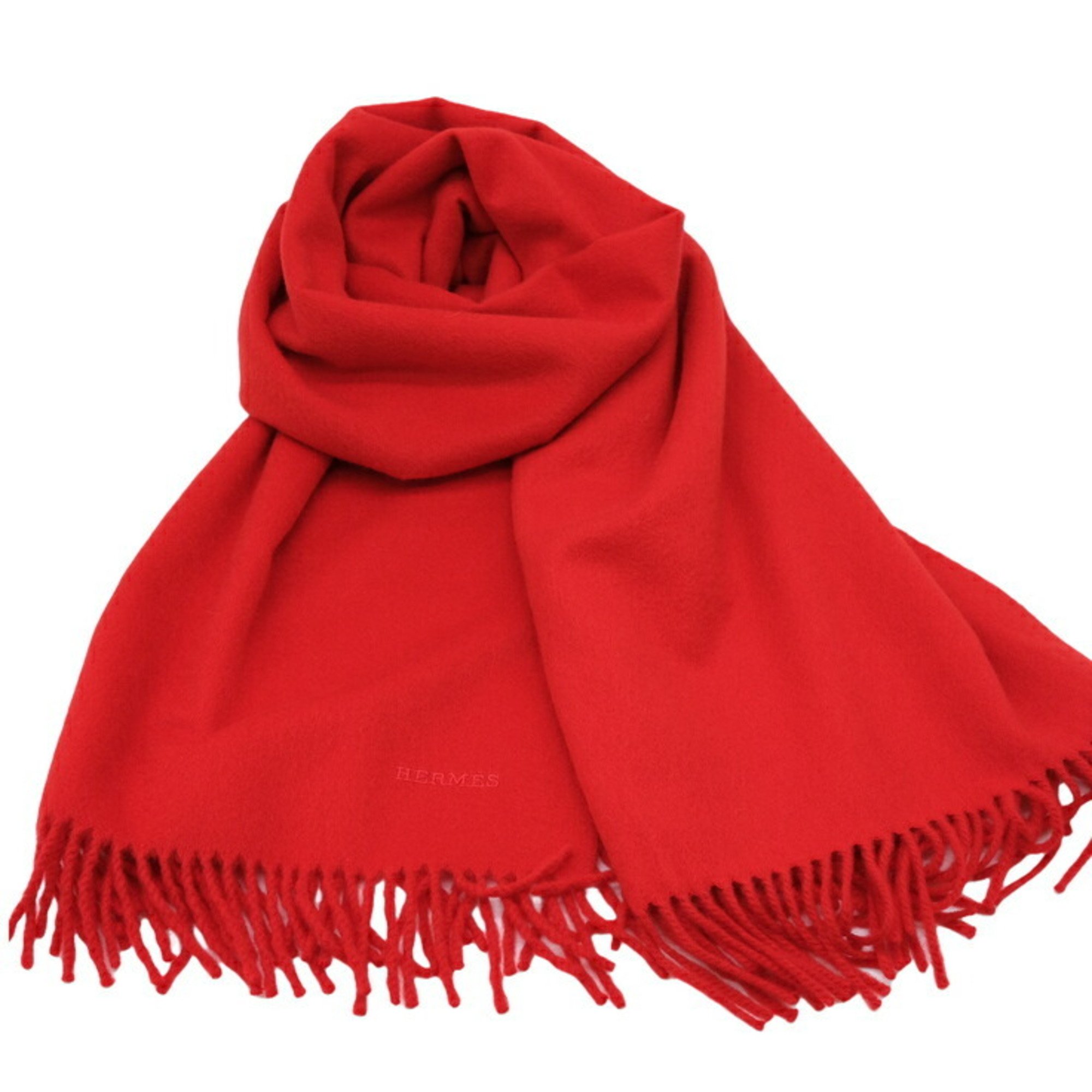 HERMES Large Cashmere Scarf, Red, Cleaned