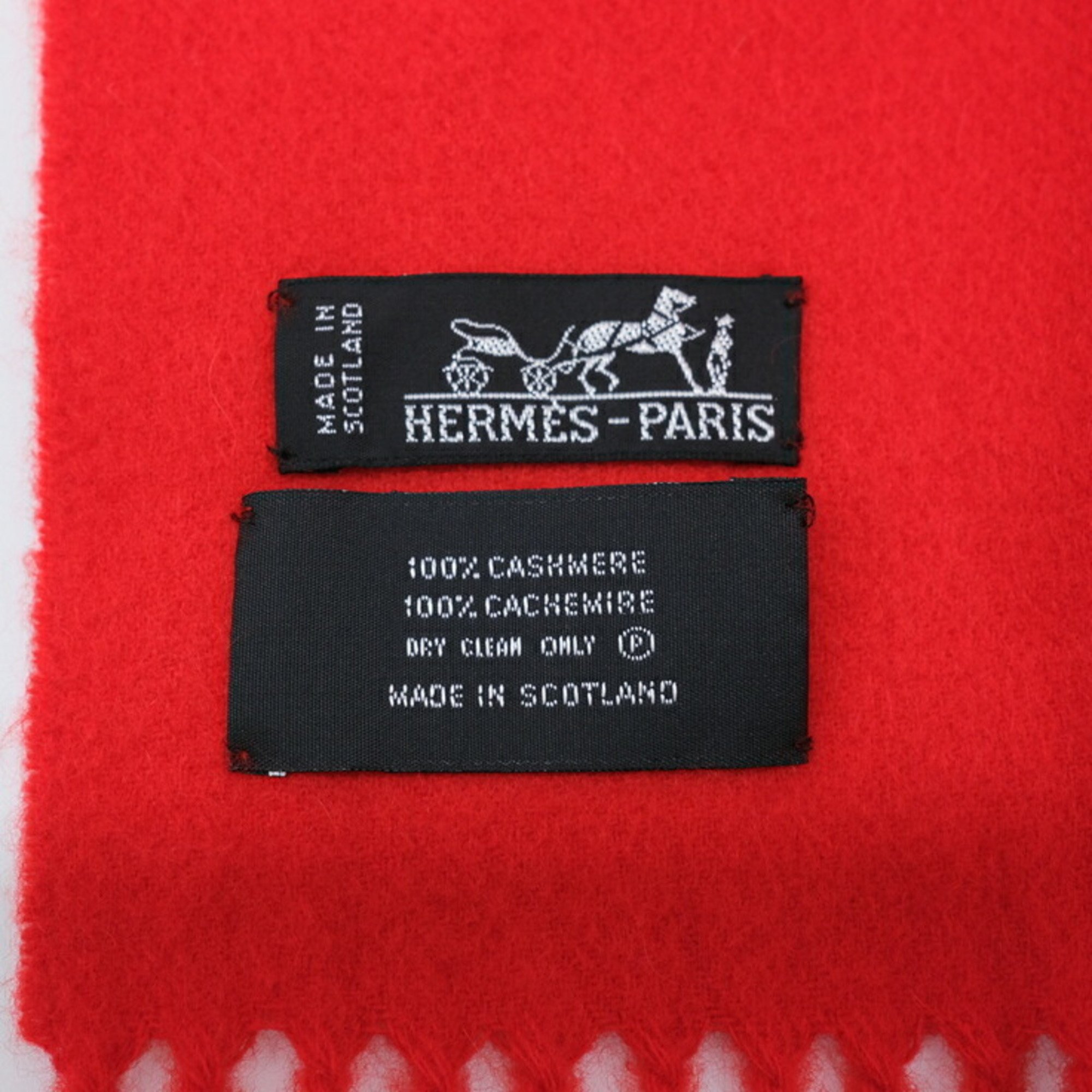 HERMES Large Cashmere Scarf, Red, Cleaned