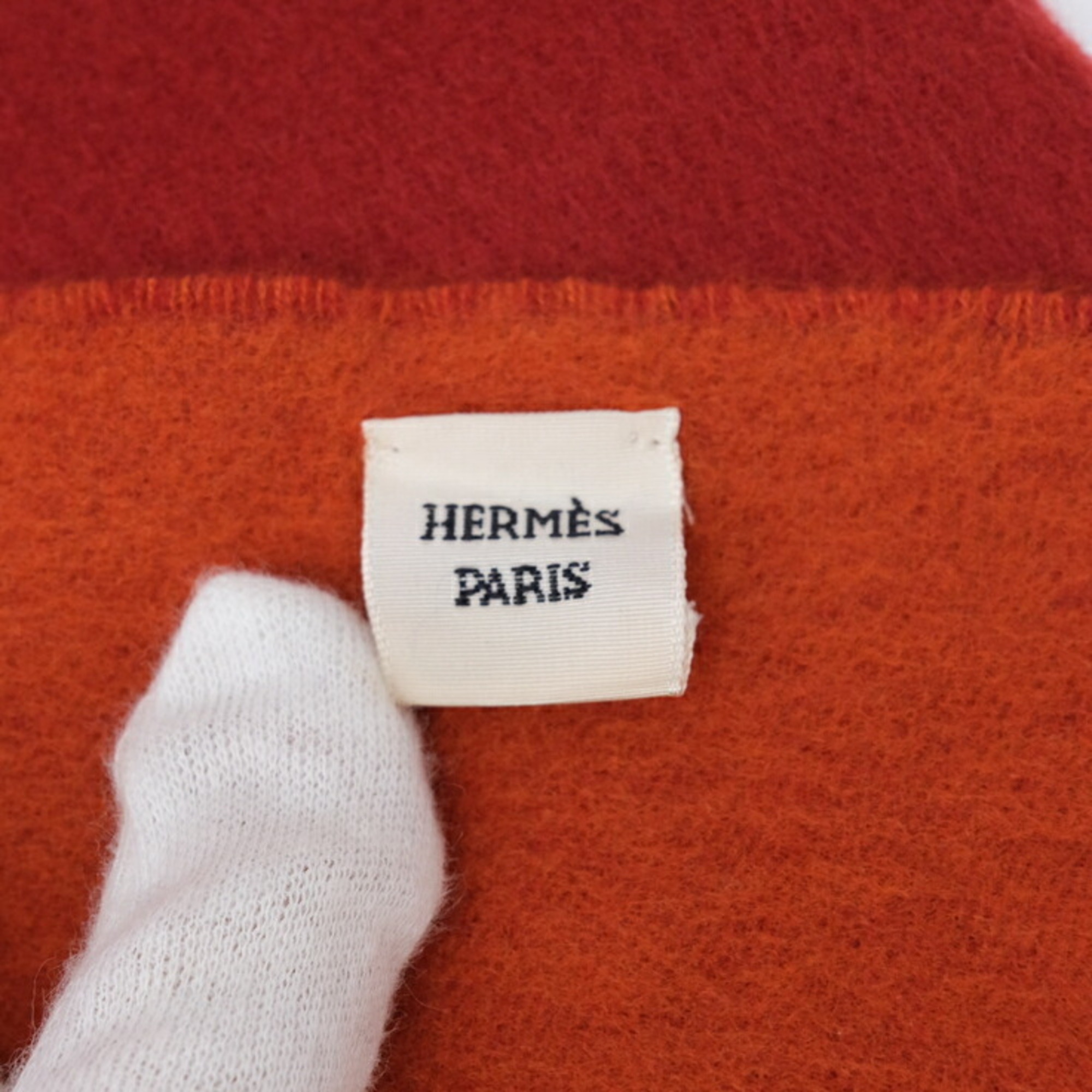 HERMES Hermes scarf stole cashmere bicolor red orange cleaned