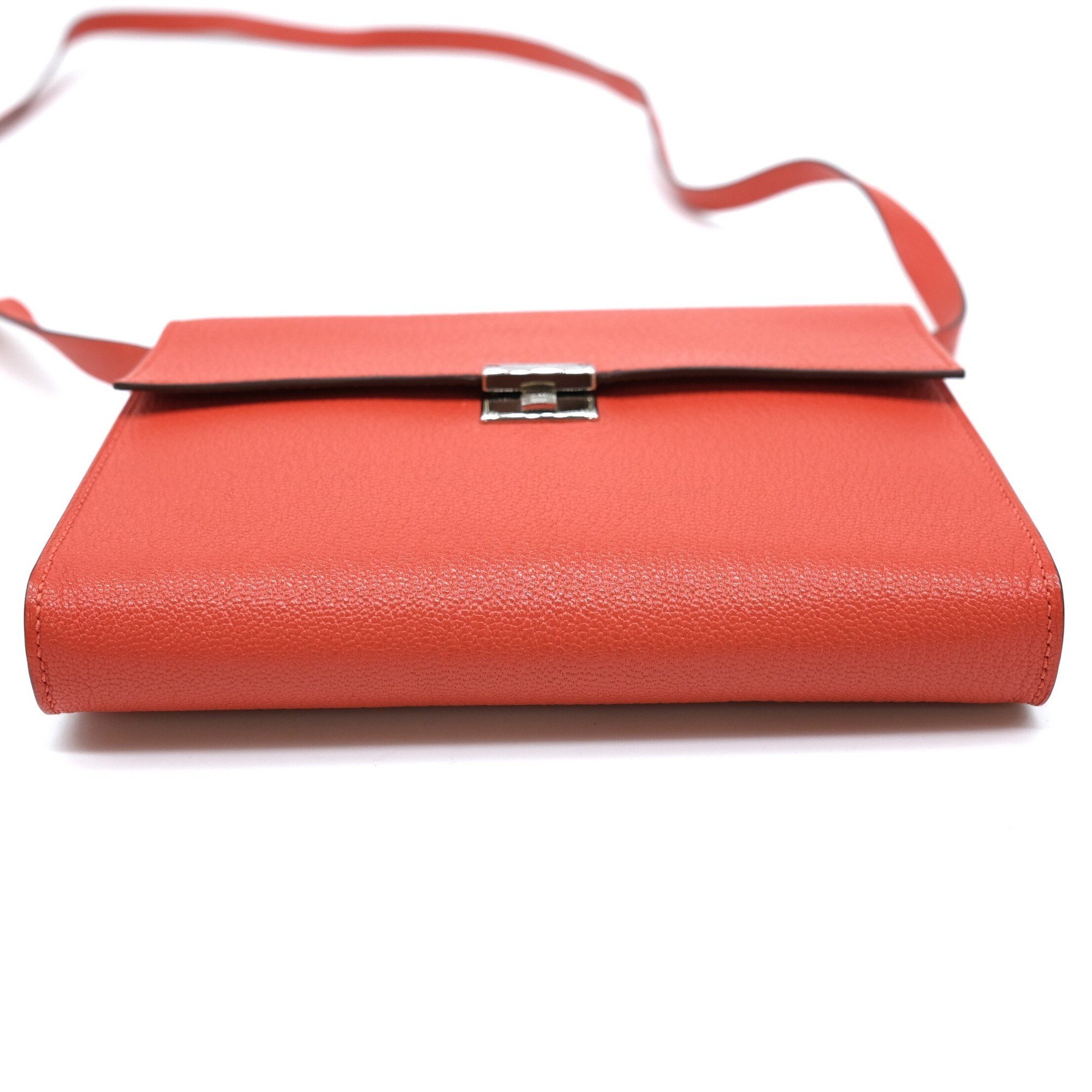 HERMES Click 16 Shoulder Bag Pouch Wallet Chevre Leather Orange #Z