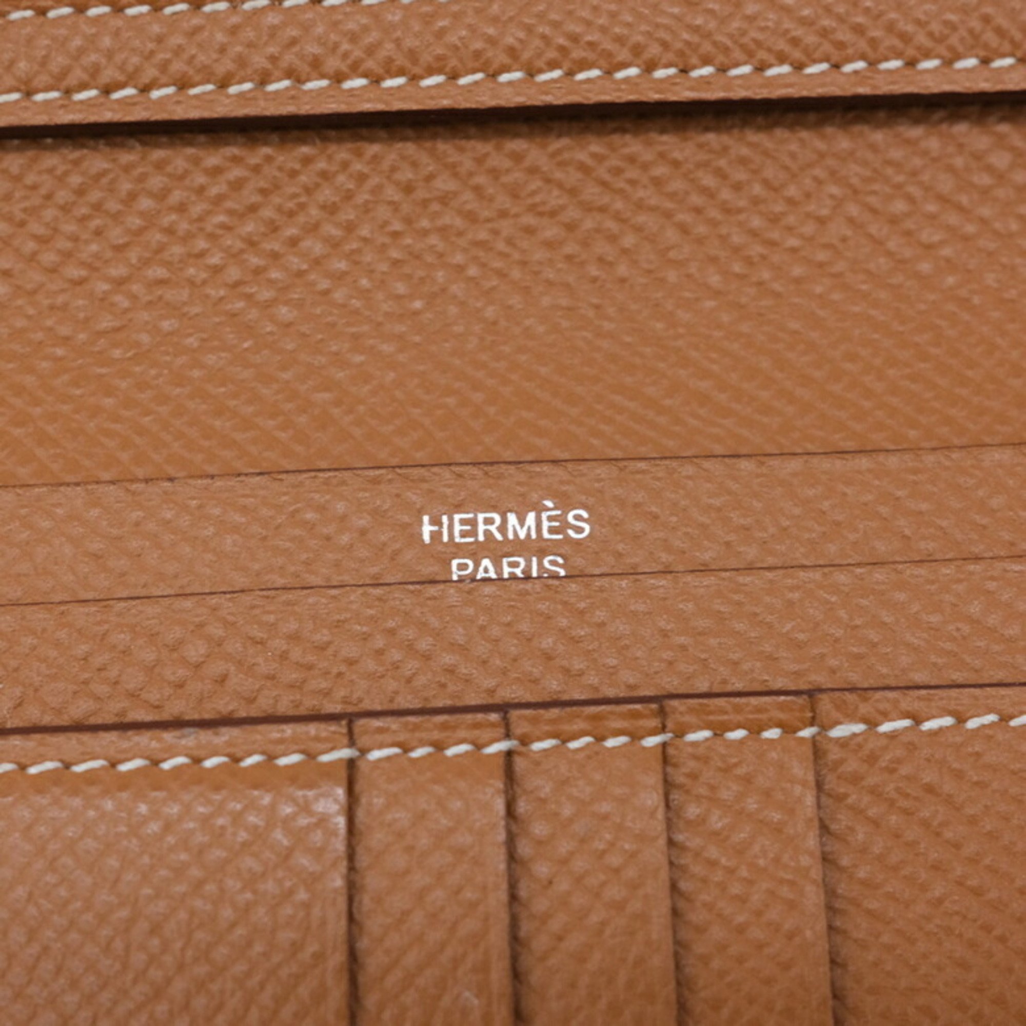 HERMES Bearn Compact Bi-fold Wallet Epsom Leather Gold Brown #Z