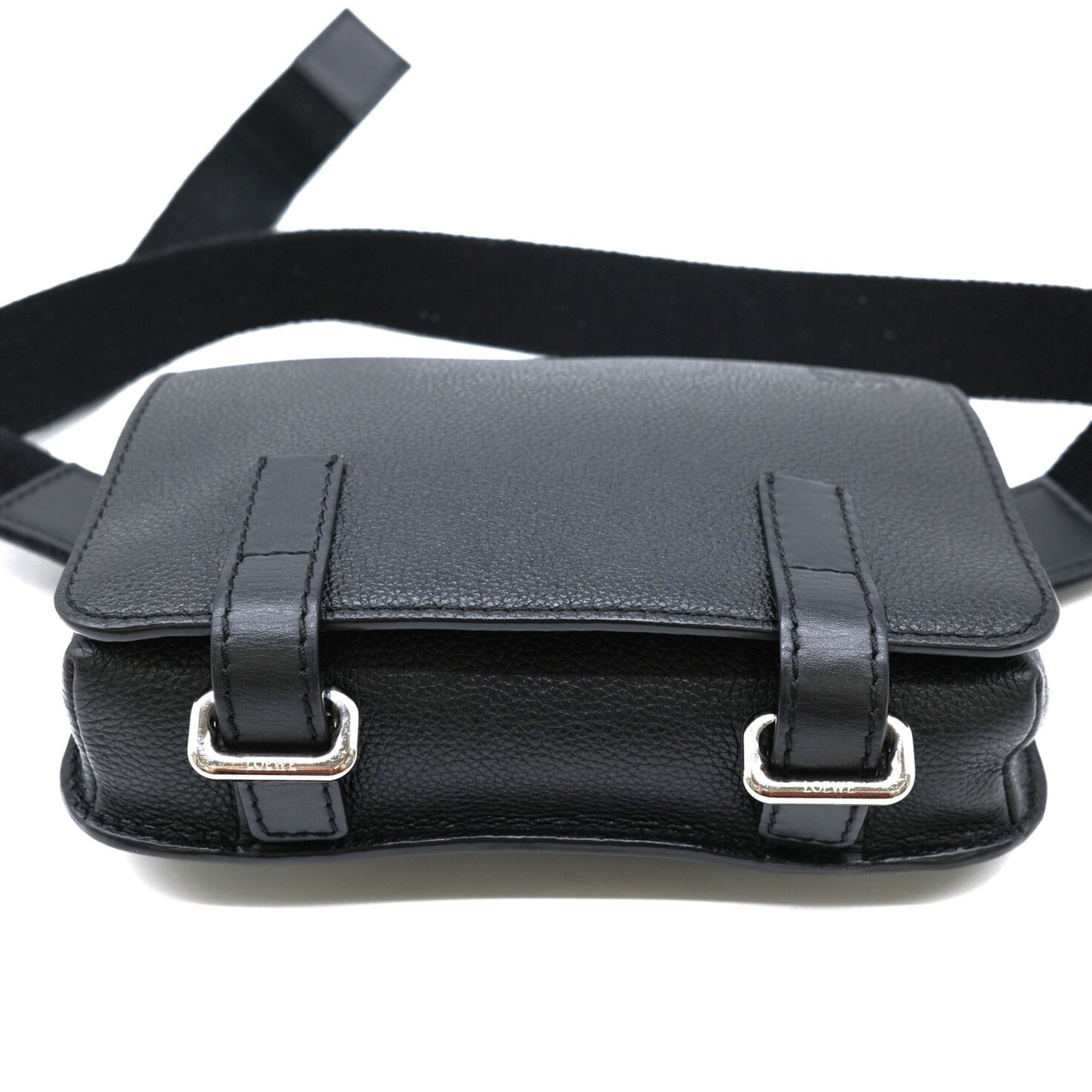 LOEWE Anagram Military Small Shoulder Body Bag Bumbag Calf Leather Black 317.12AB23