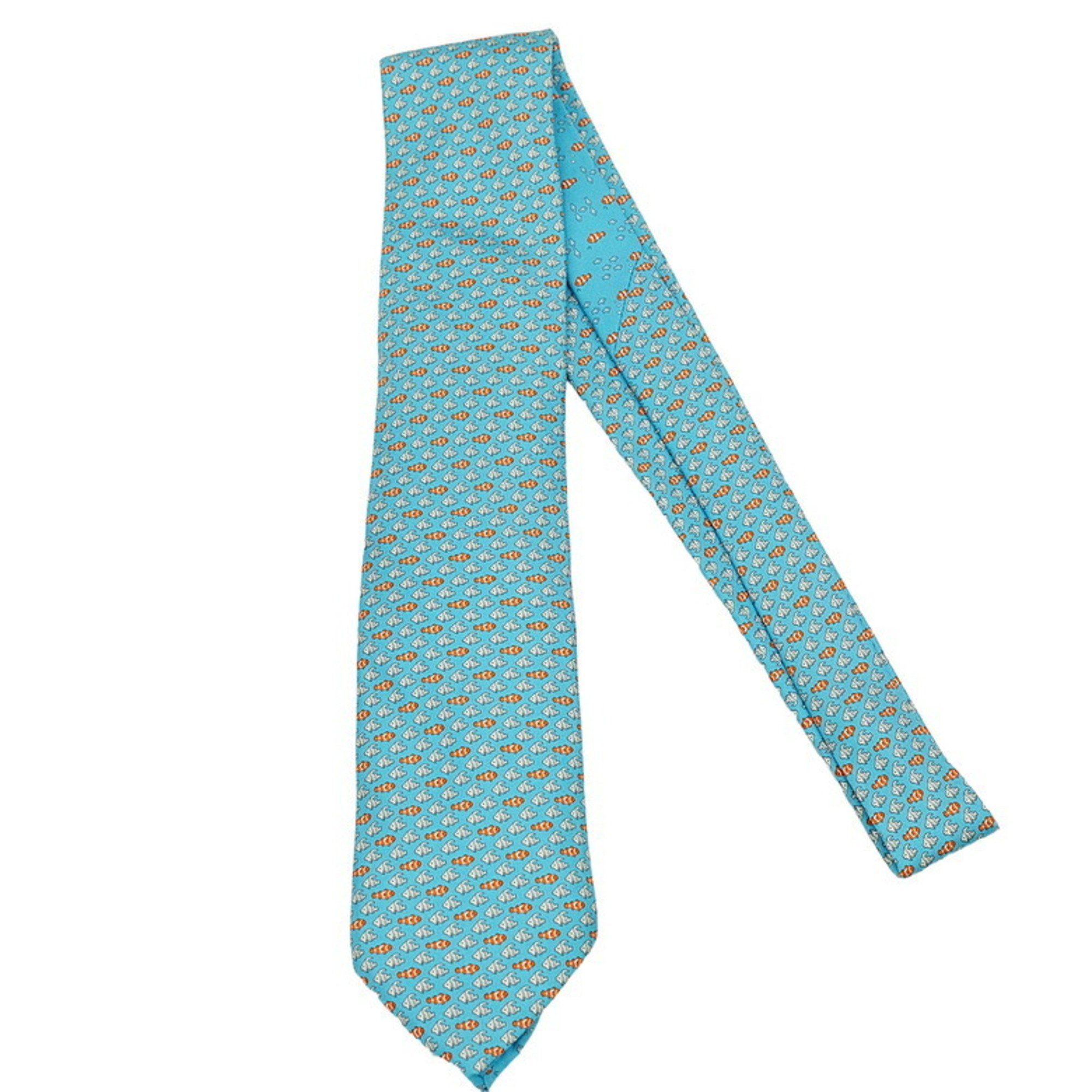 HERMES Hermes tie, fish, 100% silk, light blue