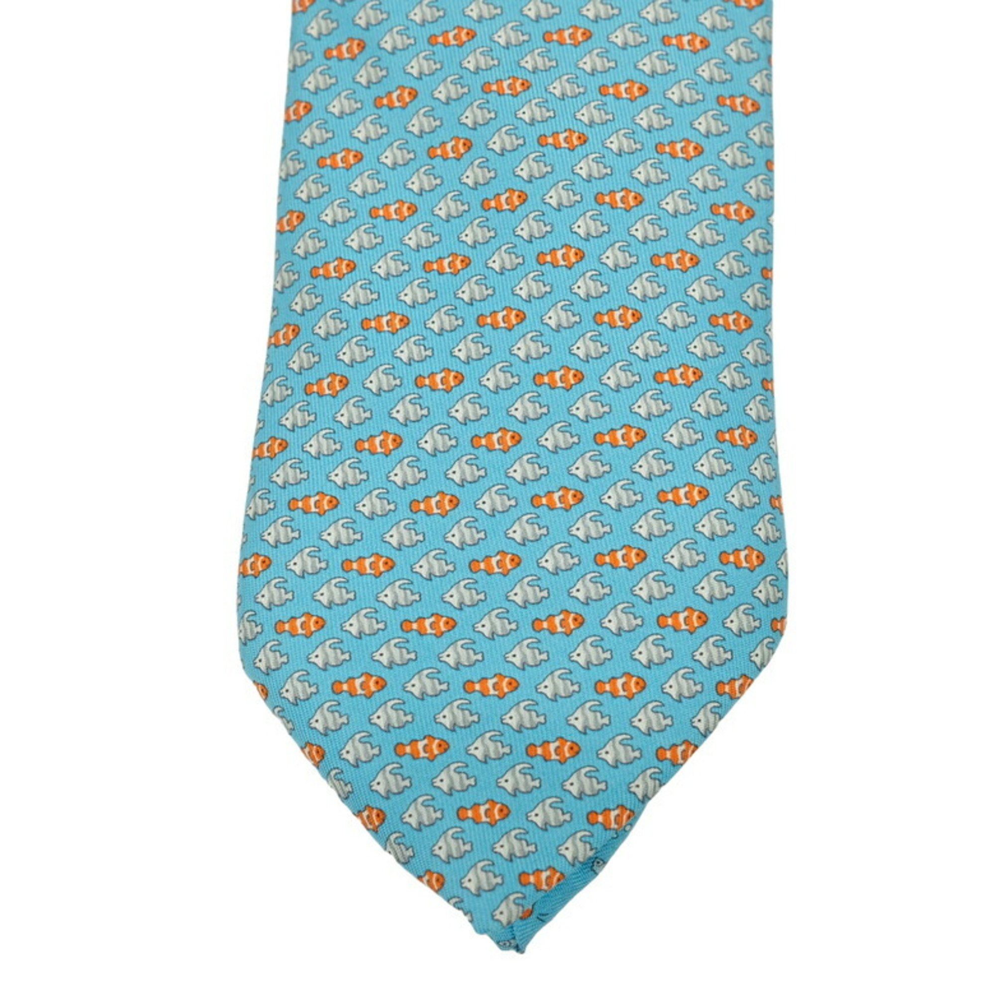 HERMES Hermes tie, fish, 100% silk, light blue