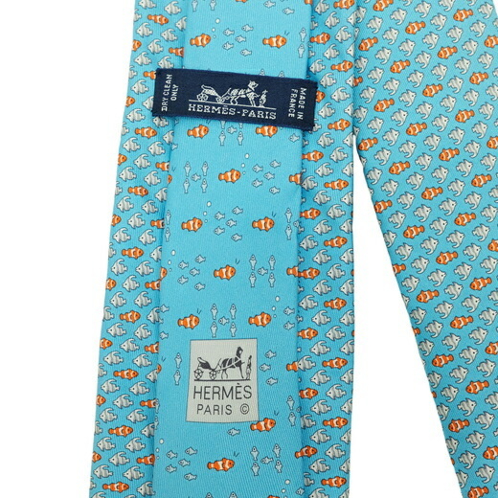 HERMES Hermes tie, fish, 100% silk, light blue