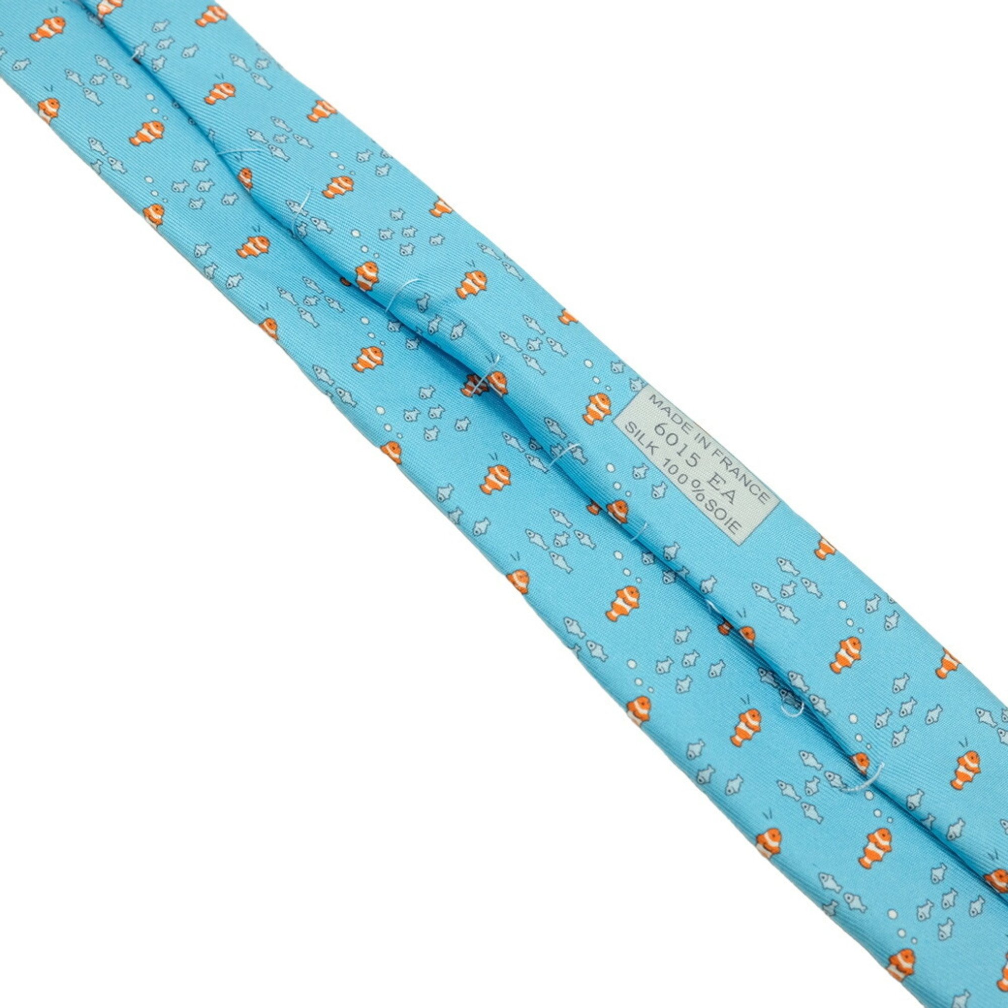 HERMES Hermes tie, fish, 100% silk, light blue