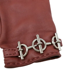 HERMES Horsebit Gloves Lamb Leather Bordeaux Reddish Brown #6 1 2