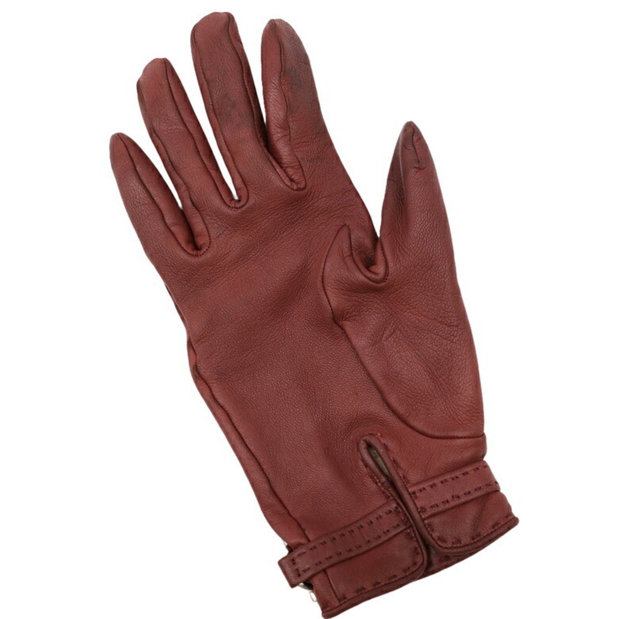 HERMES Horsebit Gloves Lamb Leather Bordeaux Reddish Brown #6 1 2