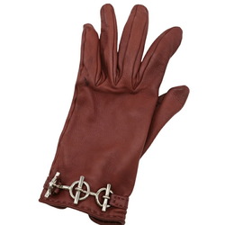 HERMES Horsebit Gloves Lamb Leather Bordeaux Reddish Brown #6 1 2