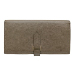 HERMES Bearn Soufflet Long Wallet Epsom Leather Etain Grey Beige #C