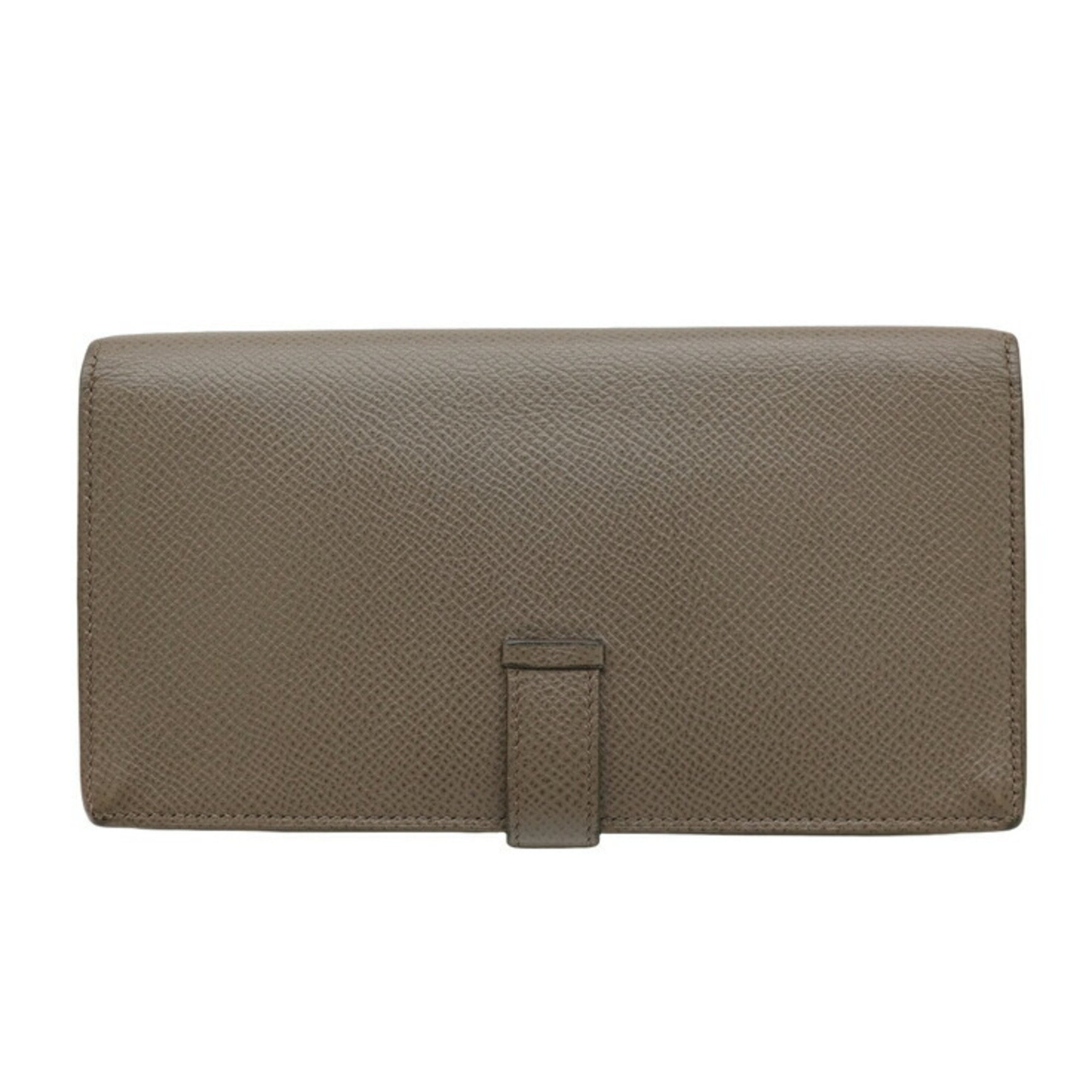 HERMES Bearn Soufflet Long Wallet Epsom Leather Etain Grey Beige #C