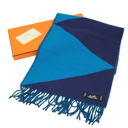 HERMES Hermes scarf stole cashmere bicolor blue navy cleaned