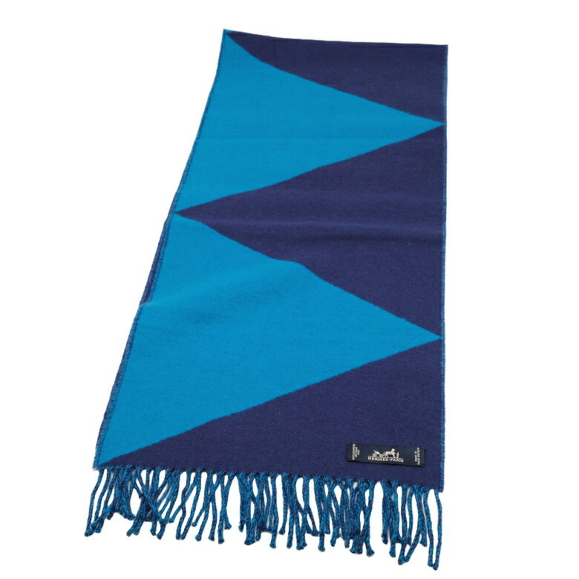 HERMES Hermes scarf stole cashmere bicolor blue navy cleaned