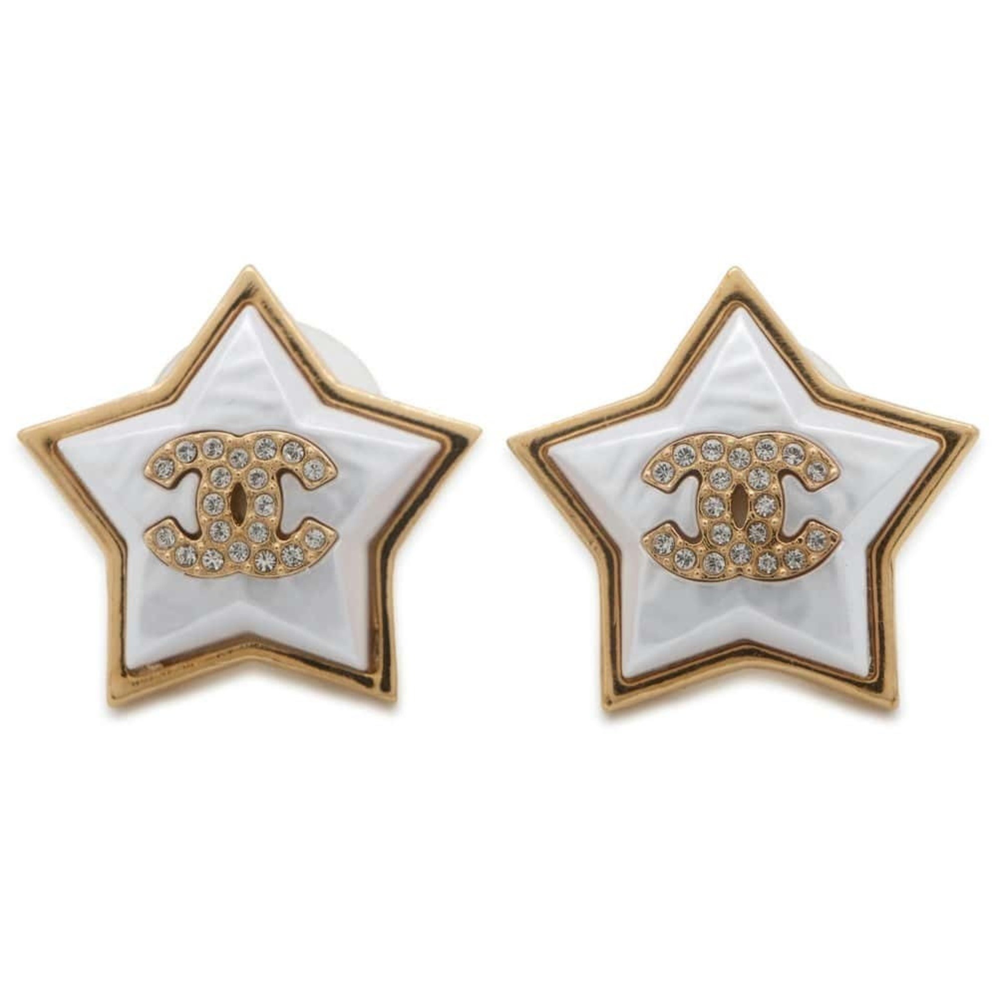 CHANEL earrings COCO mark star rhinestone B24 C ABC401 white