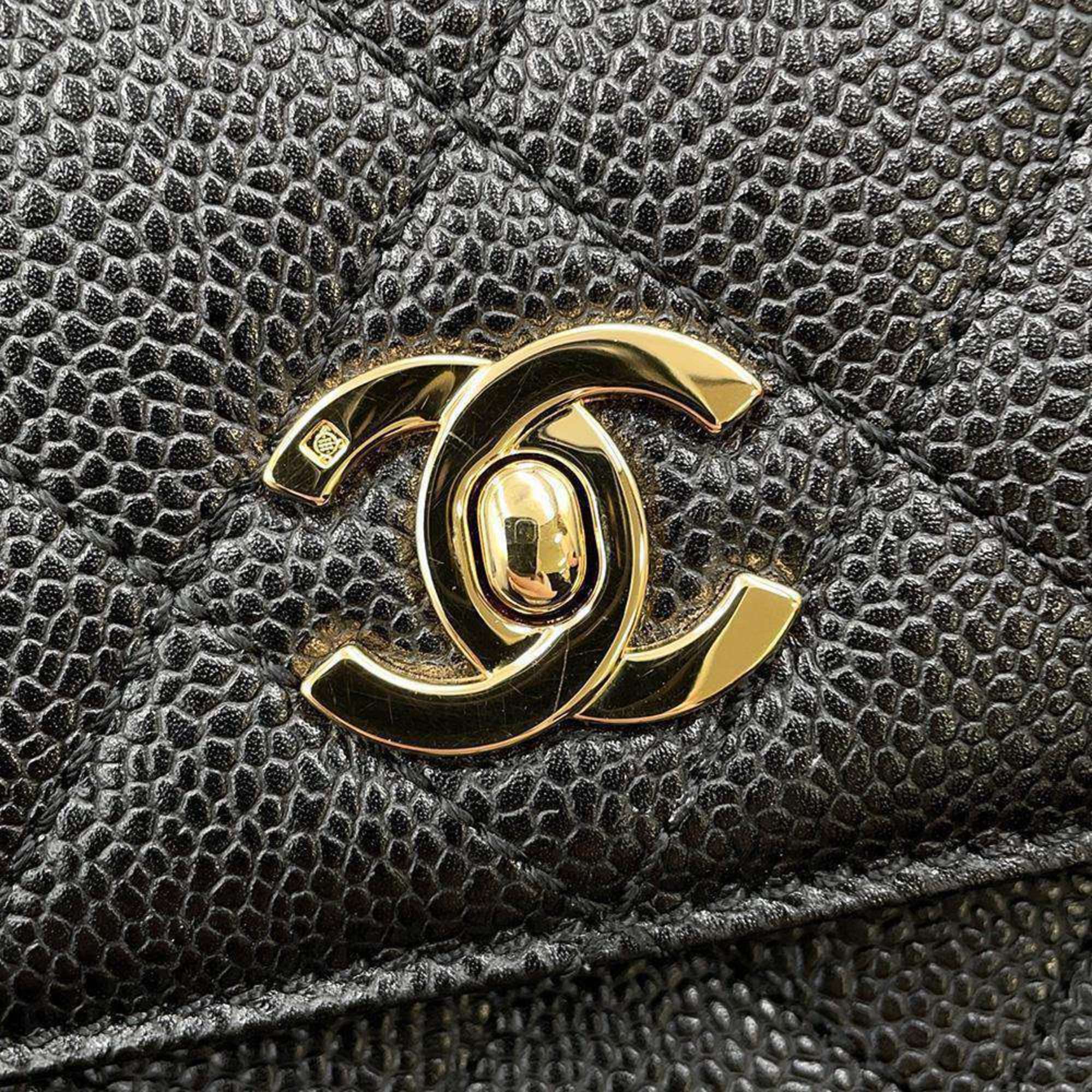 CHANEL Handbag Matelasse Coco Mark Caviar Skin A12397 Black