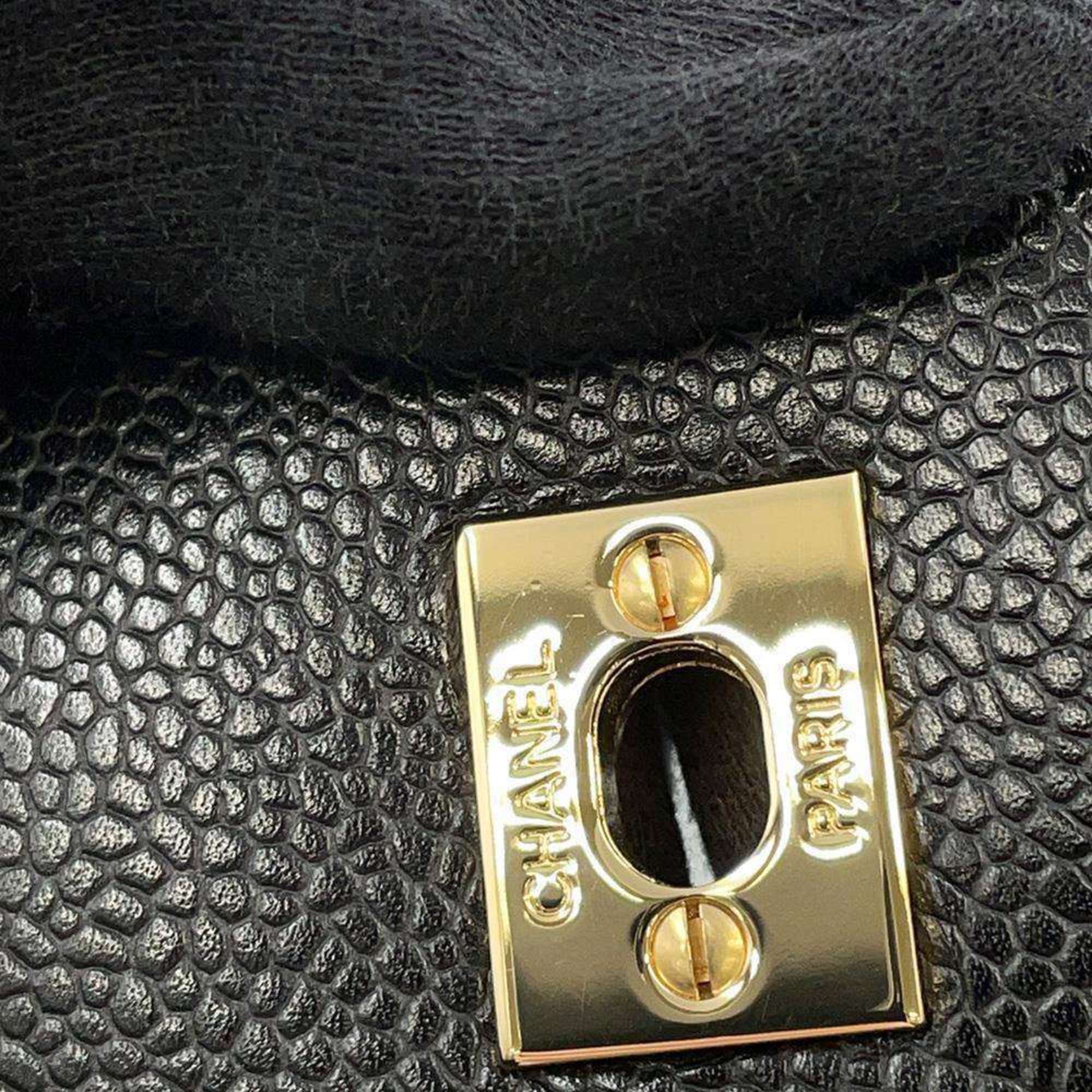 CHANEL Handbag Matelasse Coco Mark Caviar Skin A12397 Black