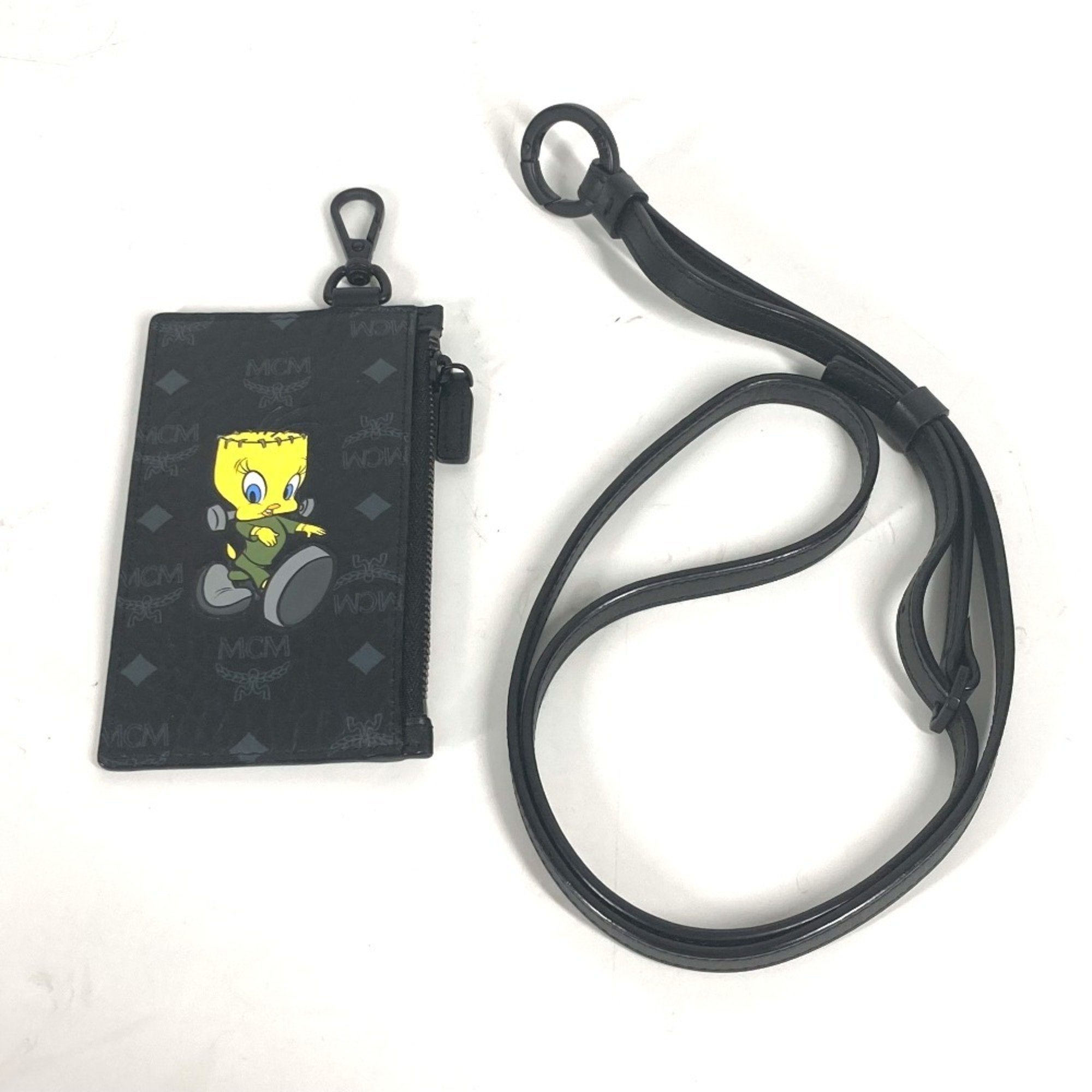 MCM Looney Tunes Collaboration Visetos Tweety Wallet Coin Purse Fragment Case with Neck Strap Wallet/Coin Leather Women's Black