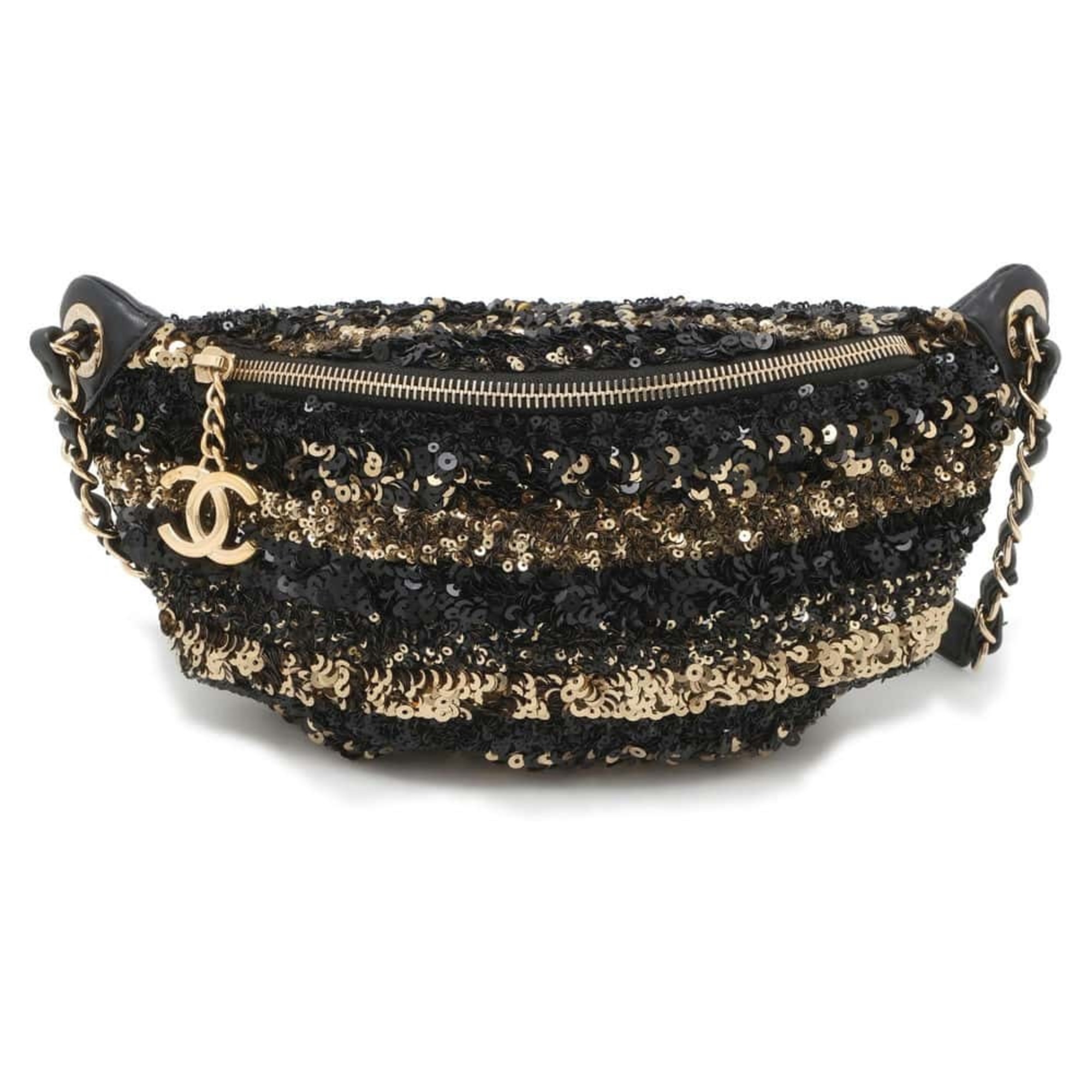 Chanel Body Bag Matelasse Coco Mark Leather Sequins CHANEL Waist Black 2019 Cruise Line