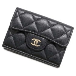 CHANEL Tri-fold Wallet Matelasse Coco Mark Classic Small Flap Caviar Skin AP0230 Black