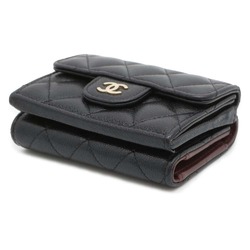 CHANEL Tri-fold Wallet Matelasse Coco Mark Classic Small Flap Caviar Skin AP0230 Black