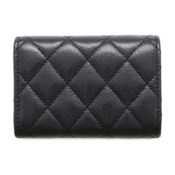 CHANEL Tri-fold Wallet Matelasse Coco Mark Classic Small Flap Caviar Skin AP0230 Black