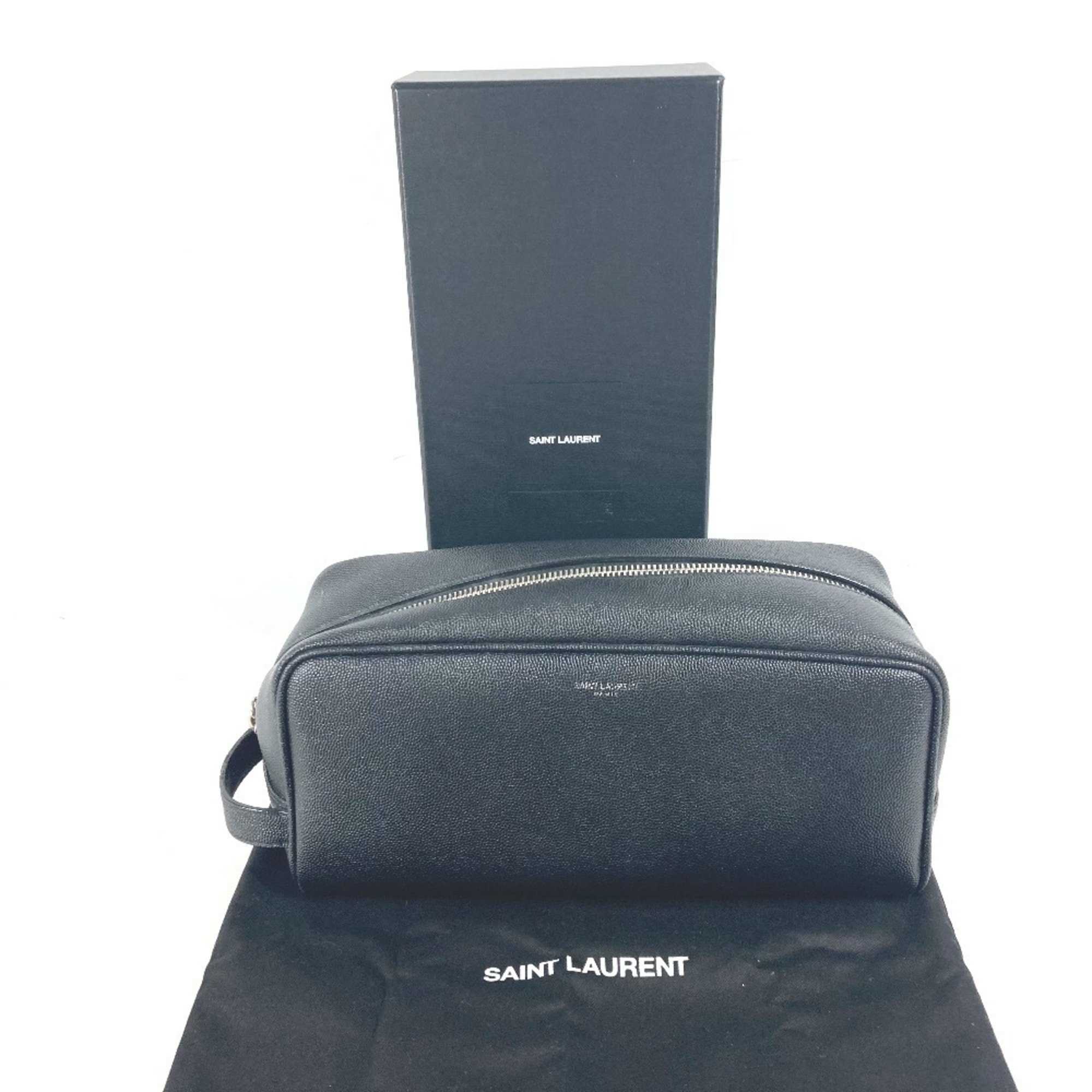 SAINT LAURENT Saint Laurent Paris 609347 Grooming Case Pouch with Handle Second Bag Leather Men's Black