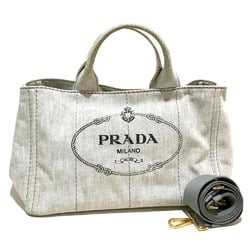 PRADA 1BG642 Canapa Shoulder Bag Tote Denim Canvas Women's White Bianco