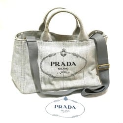 PRADA 1BG642 Canapa Shoulder Bag Tote Denim Canvas Women's White Bianco