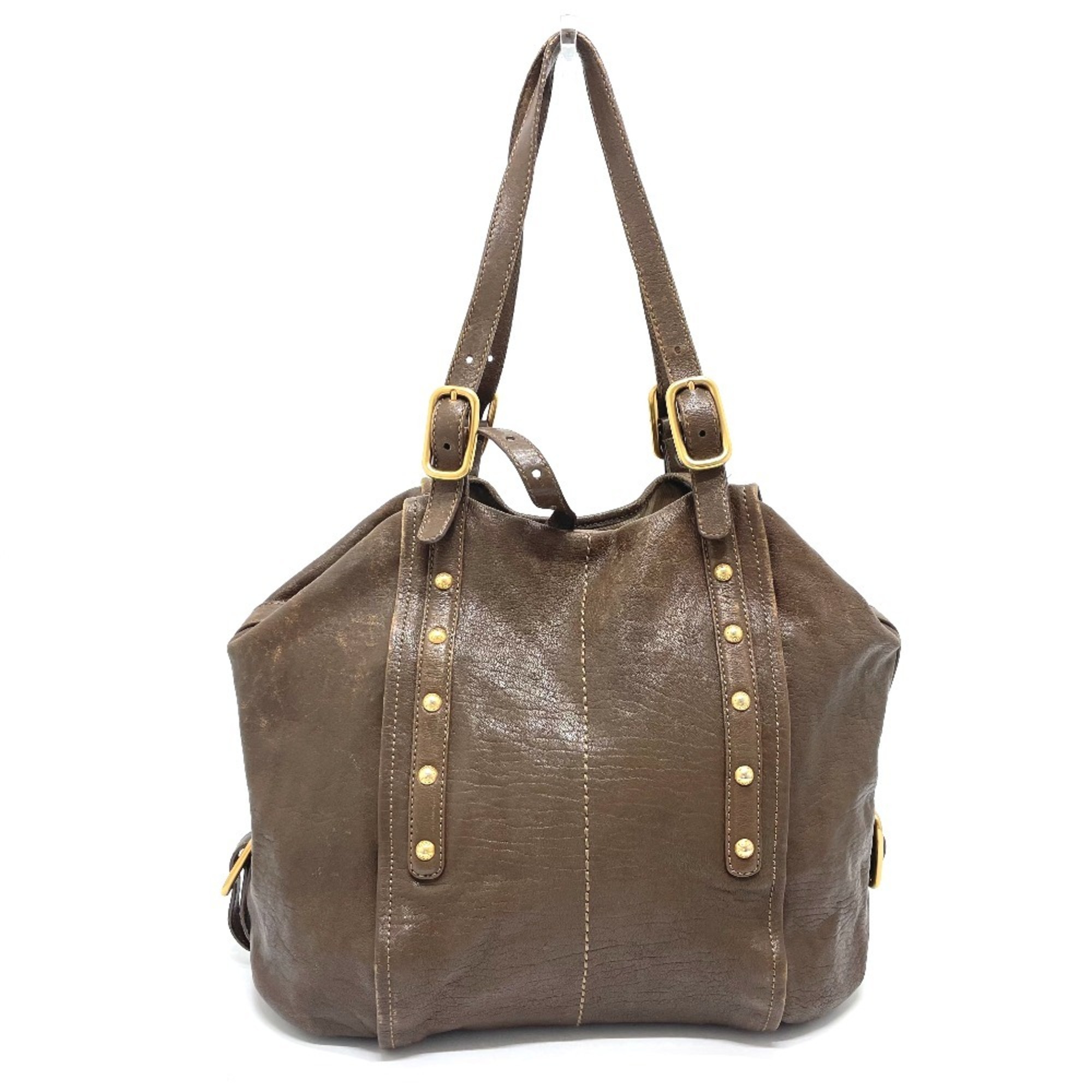 TOD'S Studded Shoulder Bag Tote Leather Women's Brown