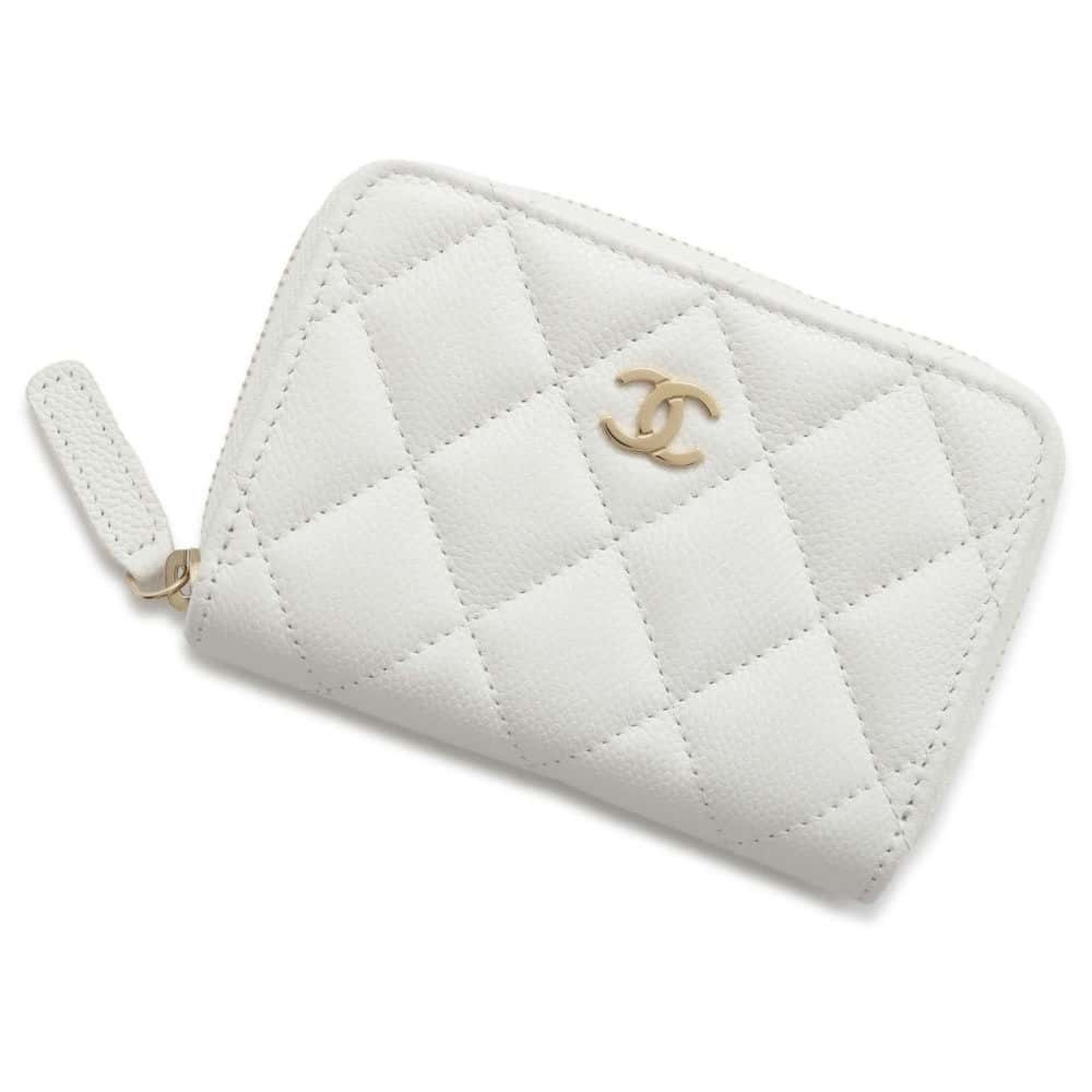 CHANEL Wallet/Coin Case Classic Zip Coin Purse Matelasse Coco Mark Caviar Skin AP0216 Wallet White