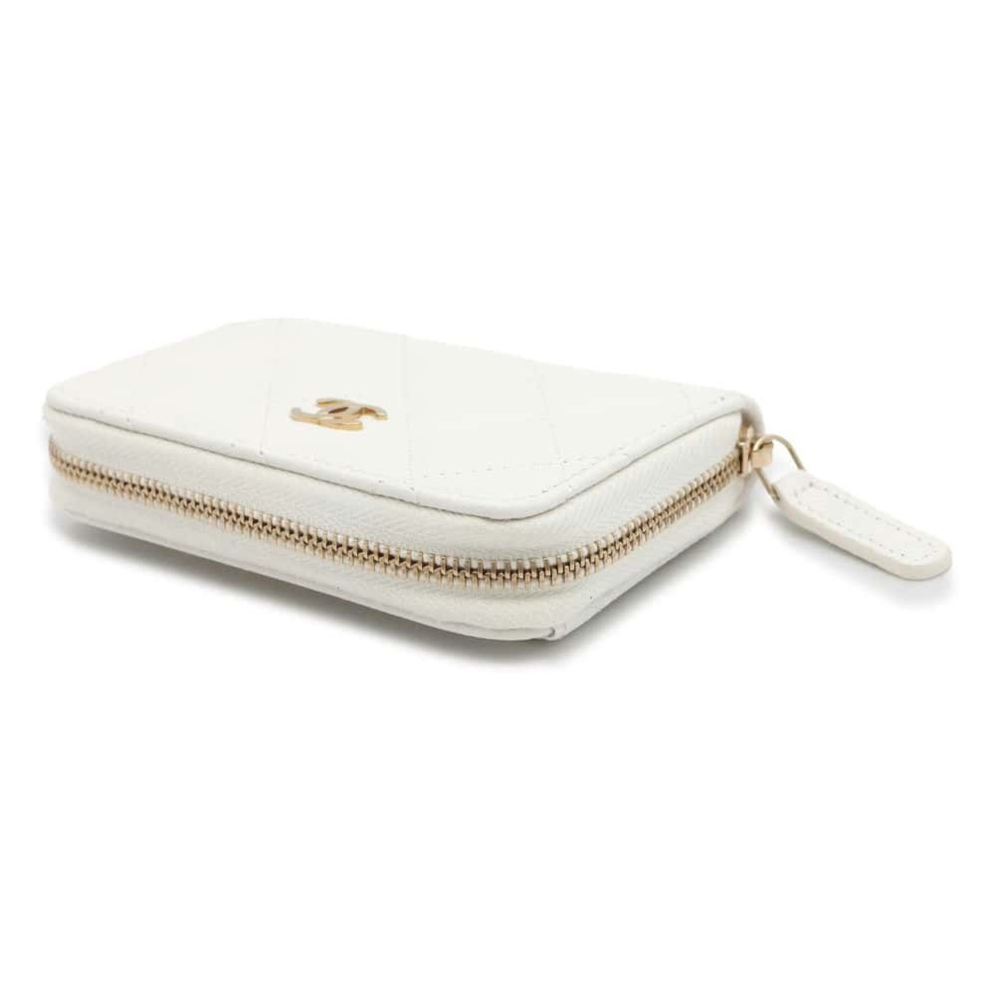 CHANEL Wallet/Coin Case Classic Zip Coin Purse Matelasse Coco Mark Caviar Skin AP0216 Wallet White