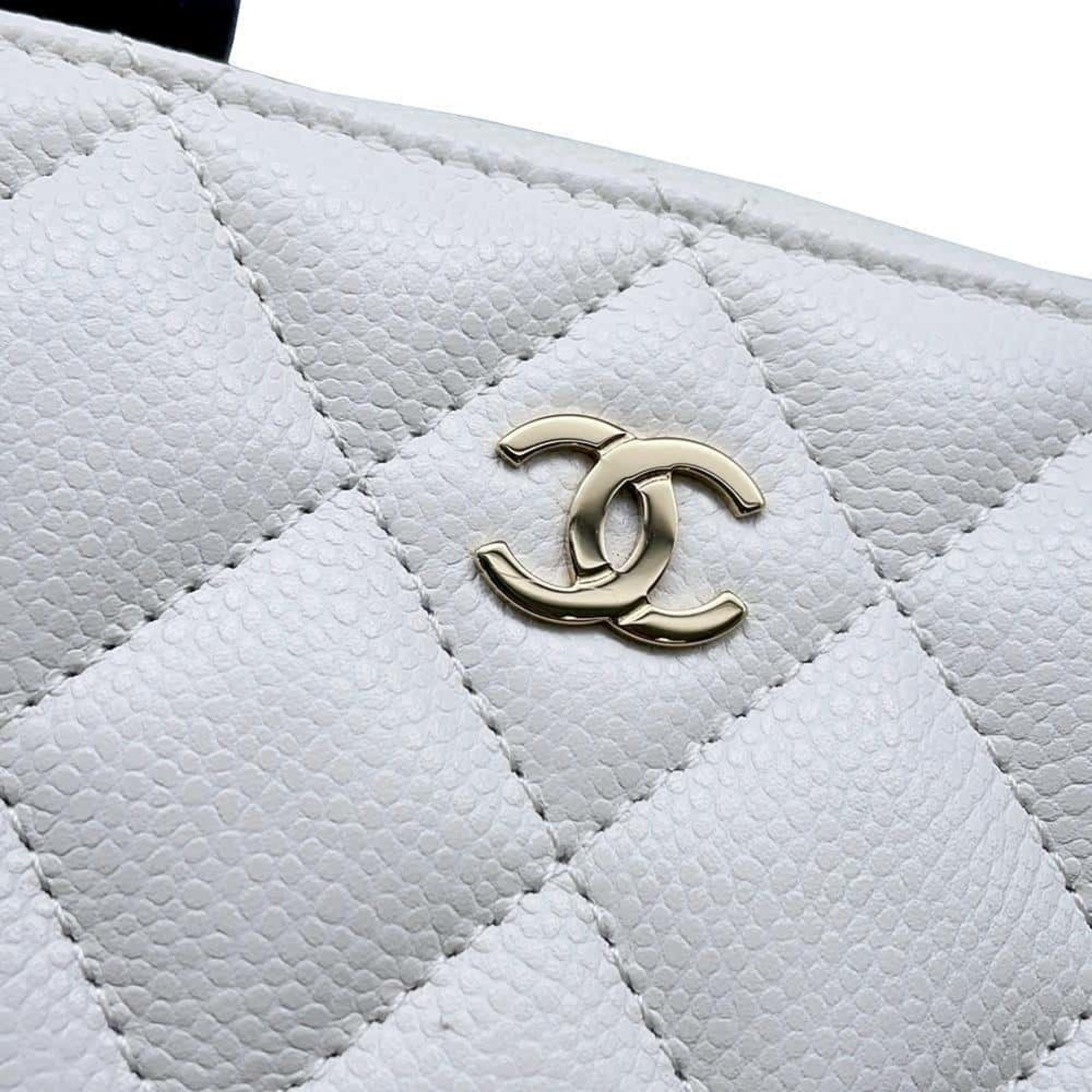 CHANEL Wallet/Coin Case Classic Zip Coin Purse Matelasse Coco Mark Caviar Skin AP0216 Wallet White