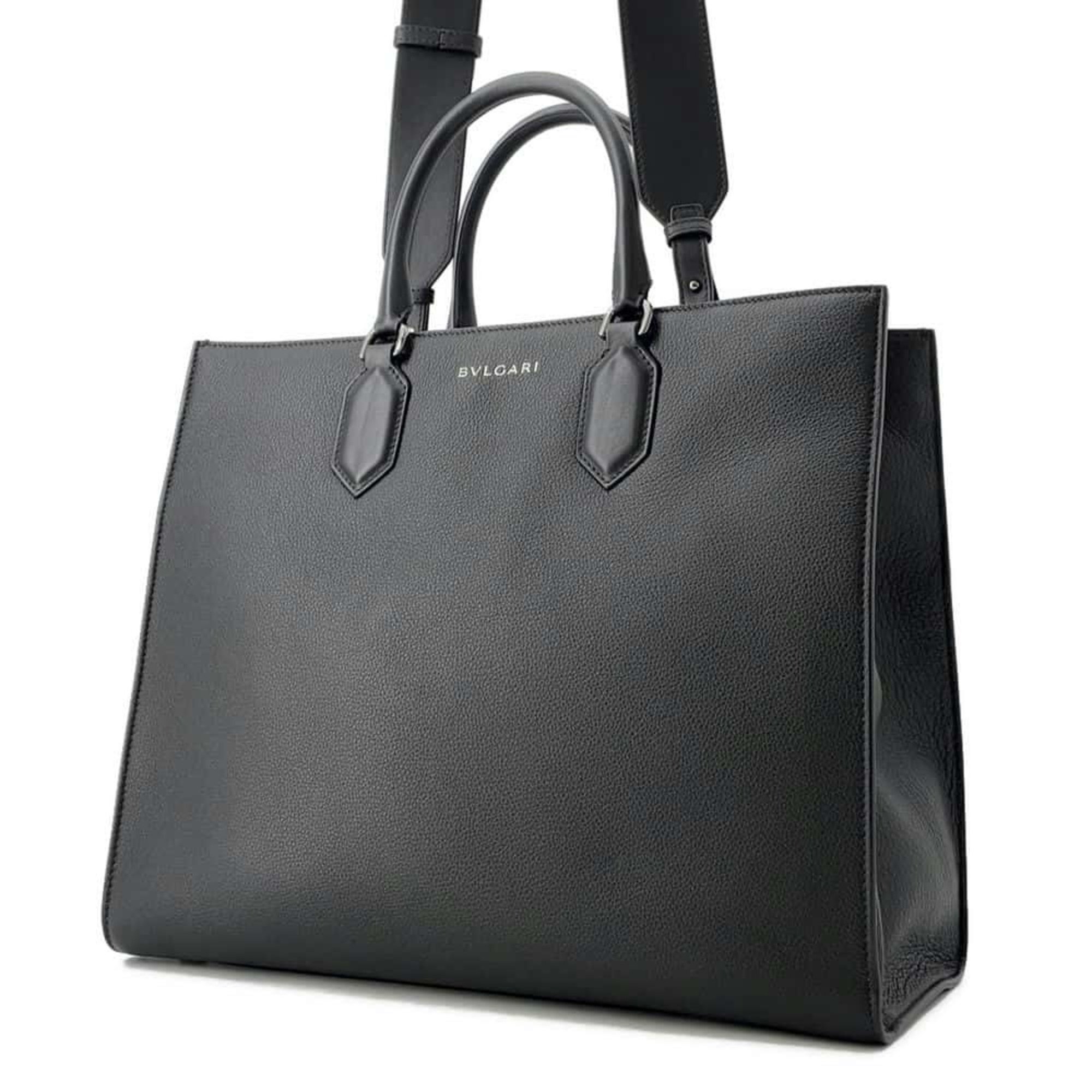 BVLGARI Tote Bag Leather Medium 291105 2way Shoulder Black