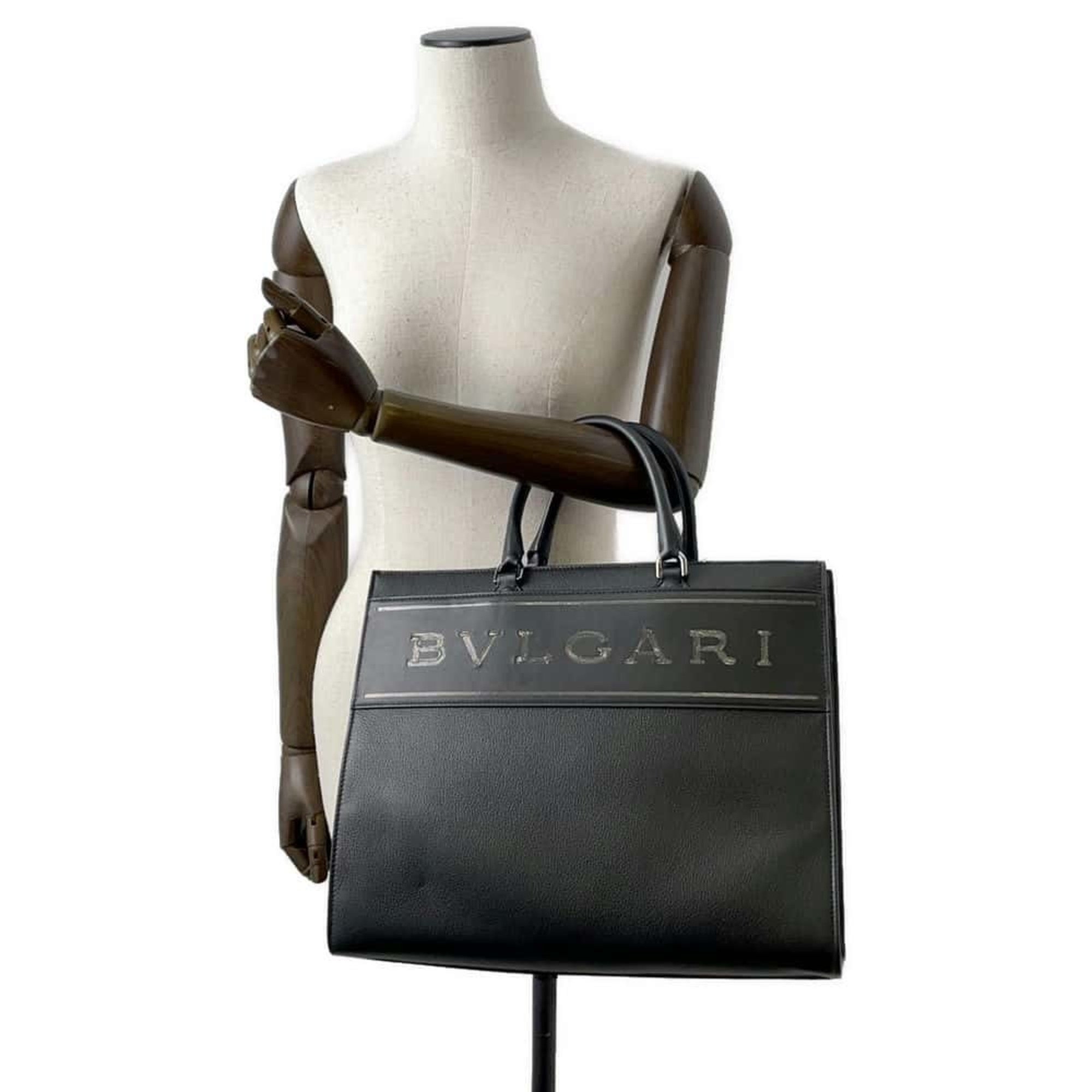 BVLGARI Tote Bag Leather Medium 291105 2way Shoulder Black