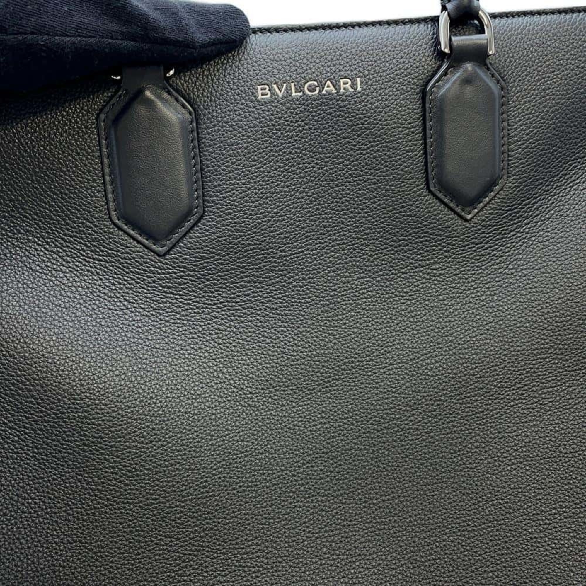 BVLGARI Tote Bag Leather Medium 291105 2way Shoulder Black