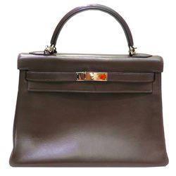 HERMES Kelly 32 Brown/Silver hardware Barenia □I stamp (2005) E29 Women's Men's Bag Leather