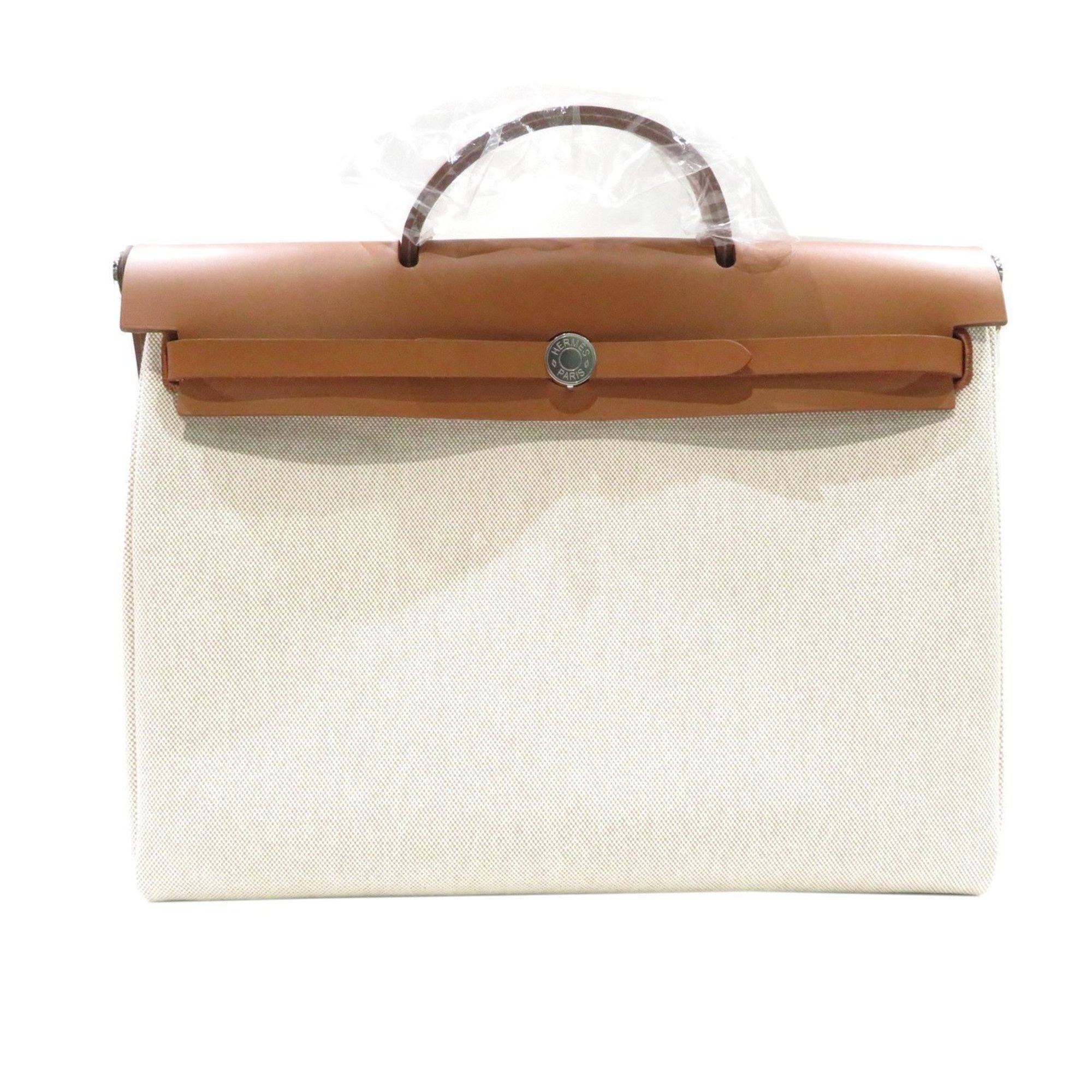 HERMES Airbag 39 Gold/Beige (Silver hardware) Vache Hunter/Toile H W stamp (2024) F69 Women's Bag Leather