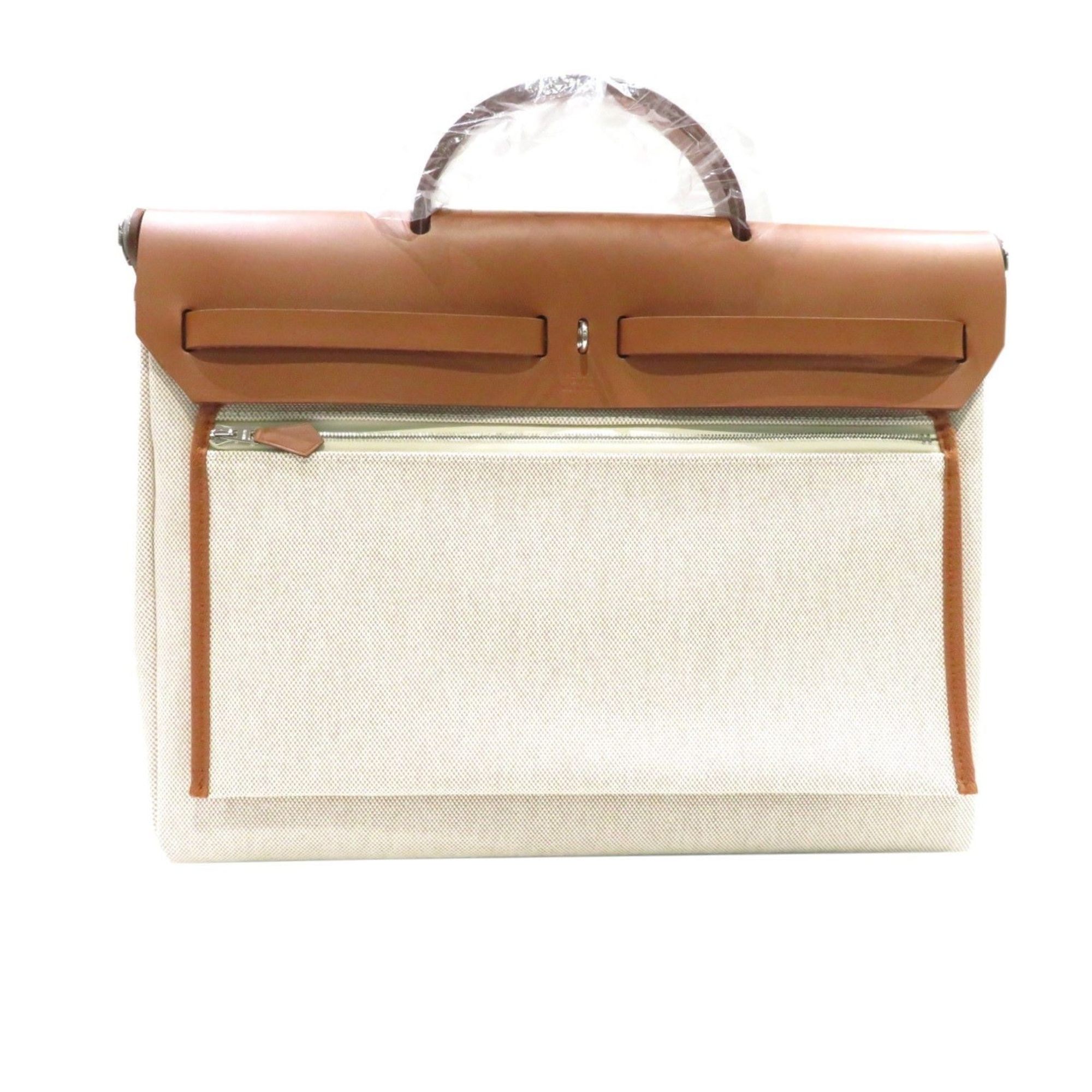 HERMES Airbag 39 Gold/Beige (Silver hardware) Vache Hunter/Toile H W stamp (2024) F69 Women's Bag Leather