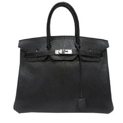 HERMES Birkin 35 □D engraved Black/Silver hardware Chevre E179 Women's Men's Bag Leather