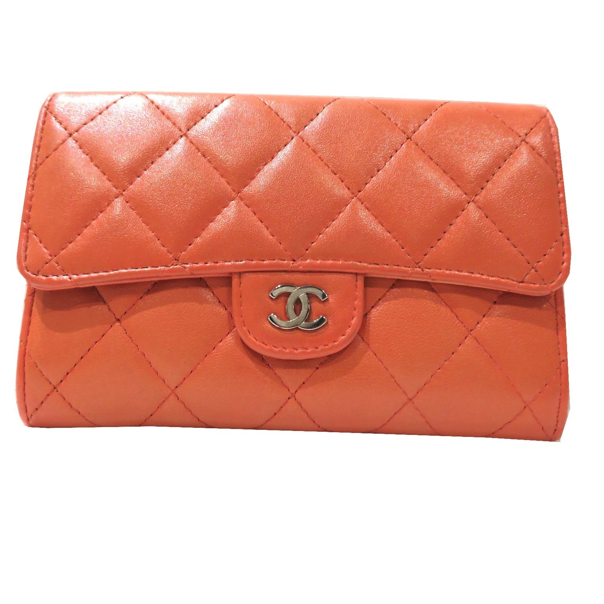 CHANEL Matelasse Compact Wallet Salmon Pink (Silver Hardware) Lambskin F204 Men's Long Women's