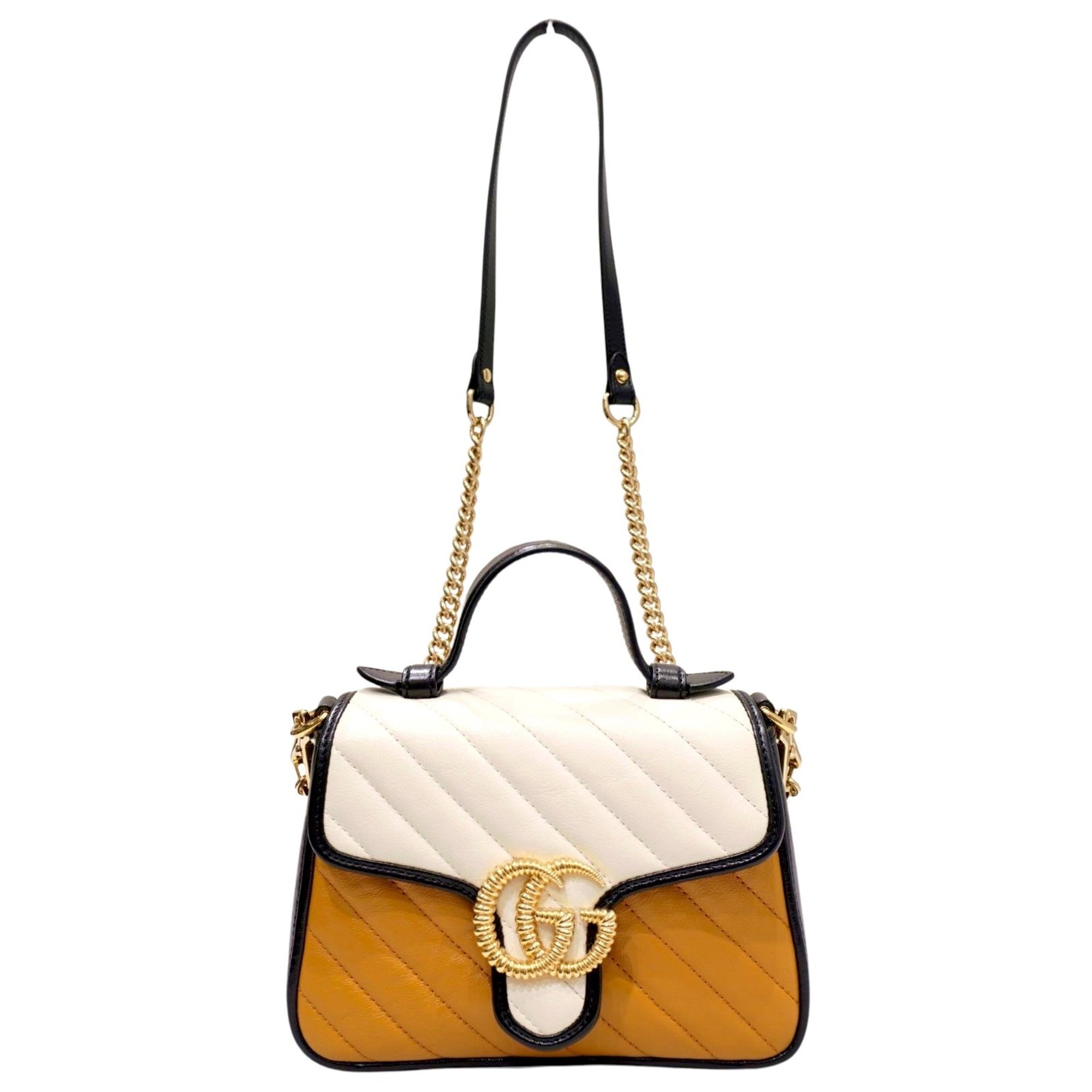 GUCCI GG Marmont 583571 Shoulder Bag White/Yellow/Black Leather Women's Men's