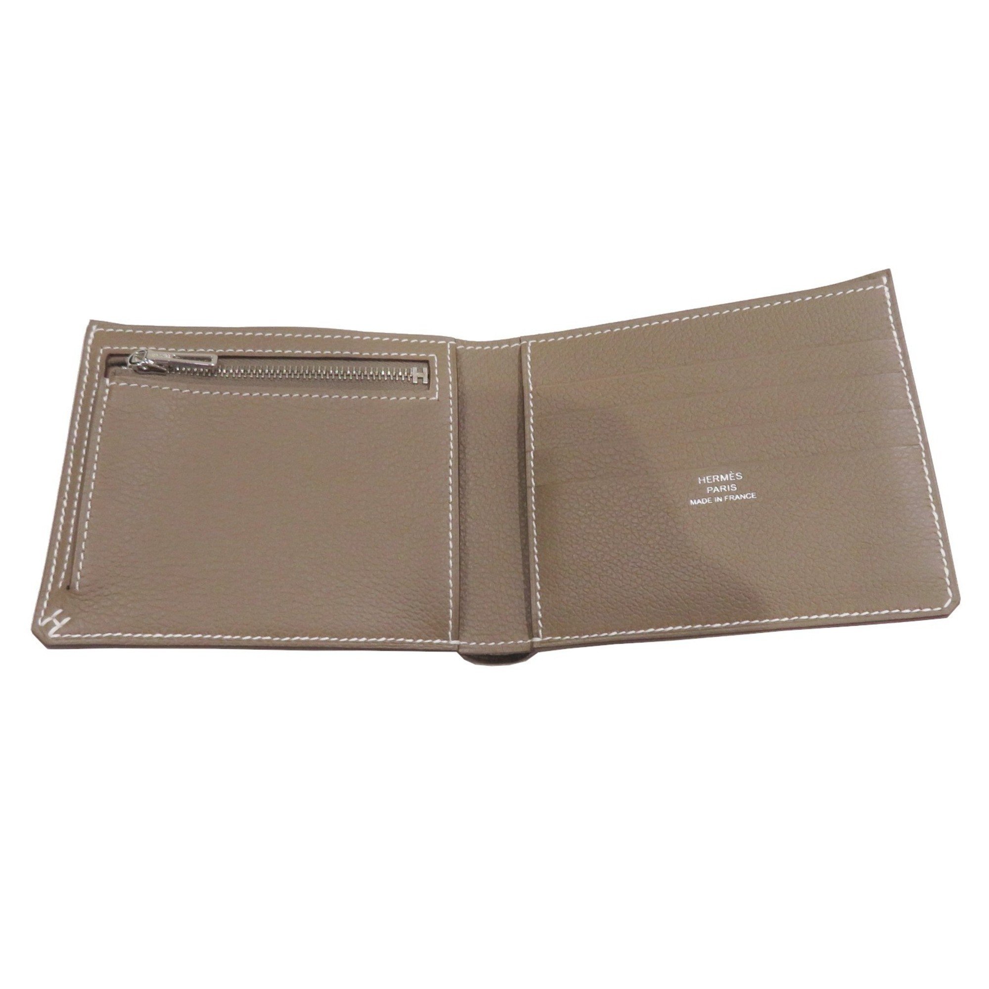 HERMES H Series Compact Bias Wallet Etoupe Evercolor B Stamp A316 Ginza Store Men's Long Women's