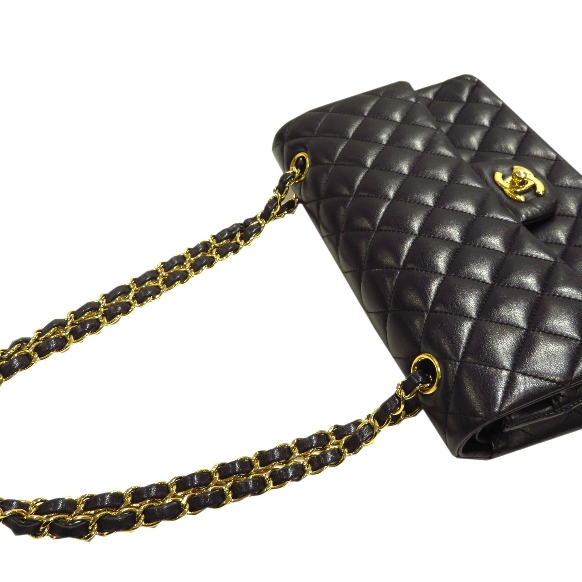 CHANEL Matelasse 25 W Flap Chain Shoulder A01112 Black/G Hardware Lambskin E258 Women's and Men's Bags