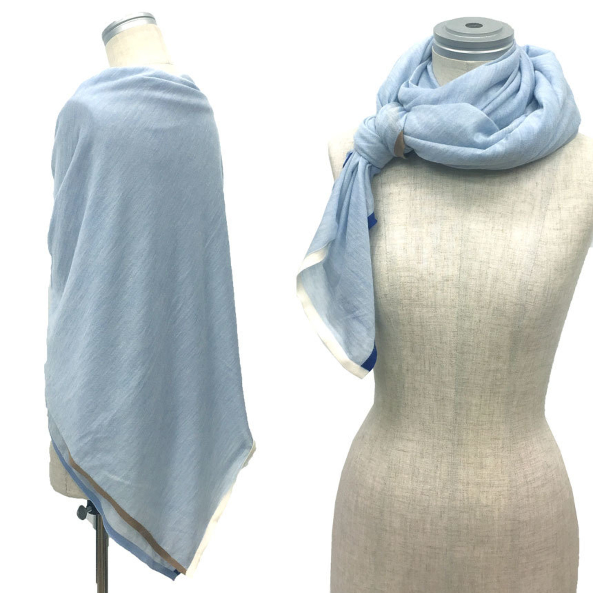 HERMES Hermes Cashmere Silk Stole Shawl Light Blue Men's Women's Unisex