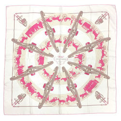 HERMES Hermes Carre 90 Scarf Muffler Paris Qui Roule/Rolling around Ivory x Pink 100% Silk