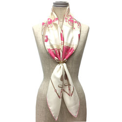 HERMES Hermes Carre 90 Scarf Muffler Paris Qui Roule/Rolling around Ivory x Pink 100% Silk