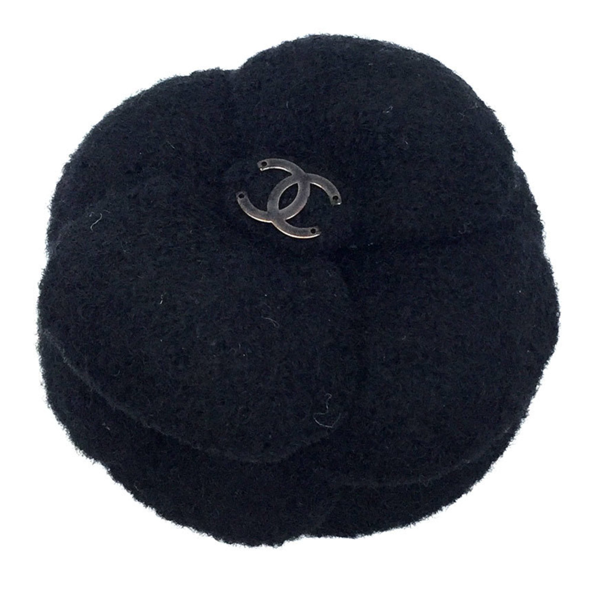 CHANEL Camellia Corsage Brooch Black Felt Chanel Women's