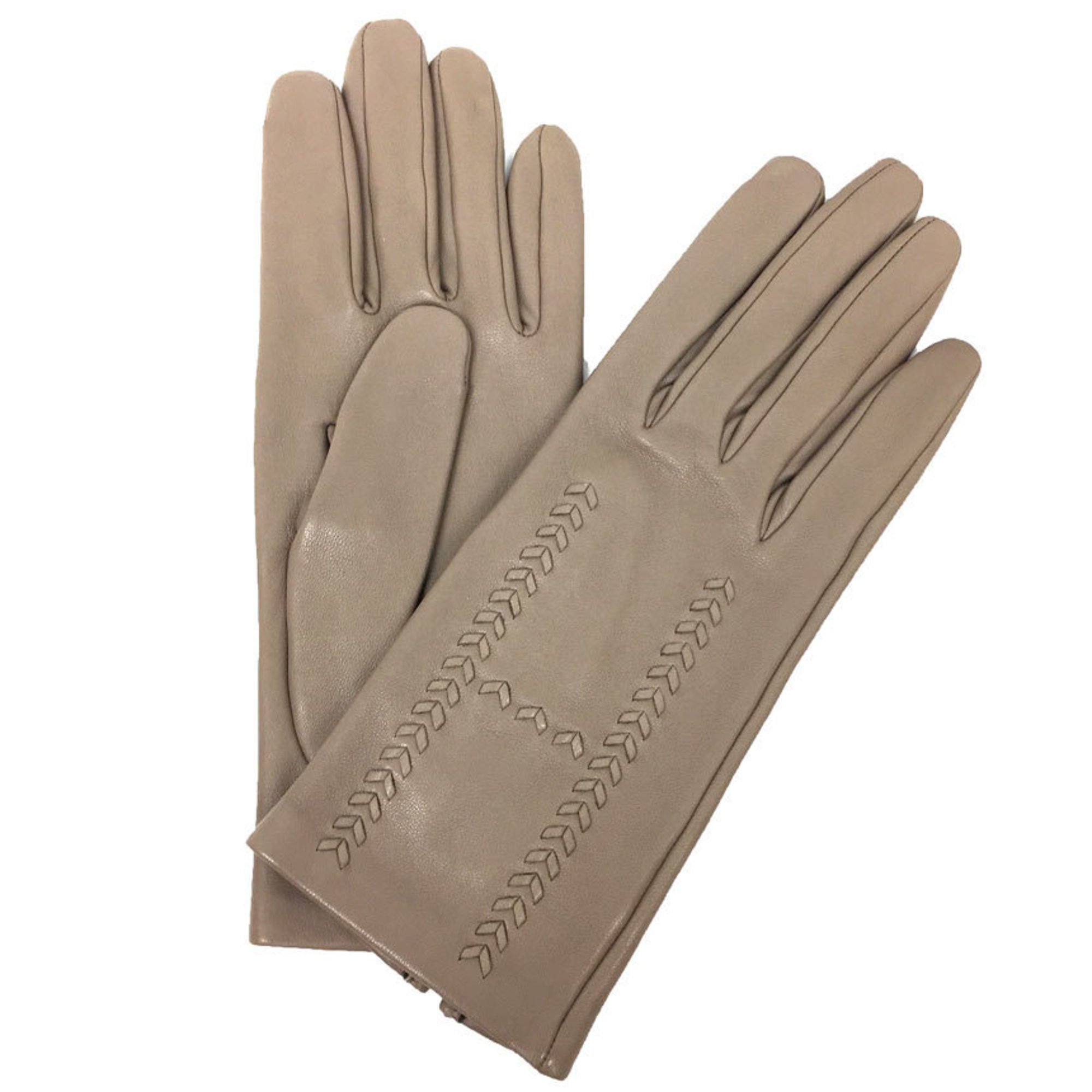 HERMES Hermes Leather Gloves #6.5 Lambskin Women's Etoupe